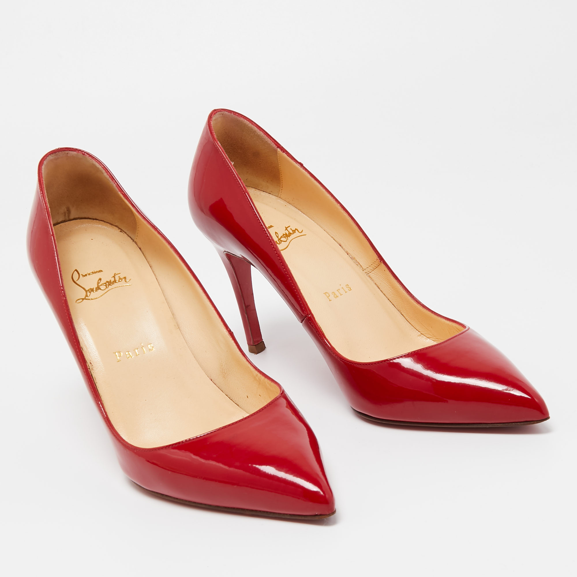 Christian Louboutin Red Patent Leather Pigalle Pointed Toe Pumps Size 38