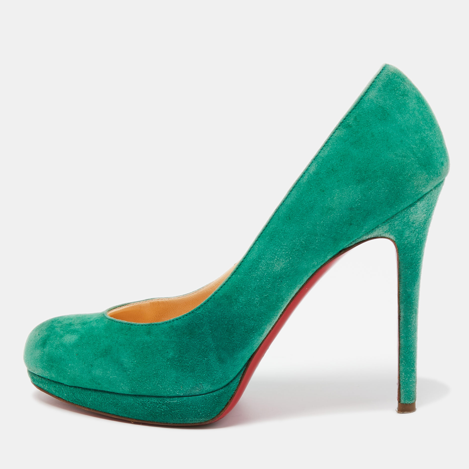 Christian louboutin green suede round toe pumps size 37.5