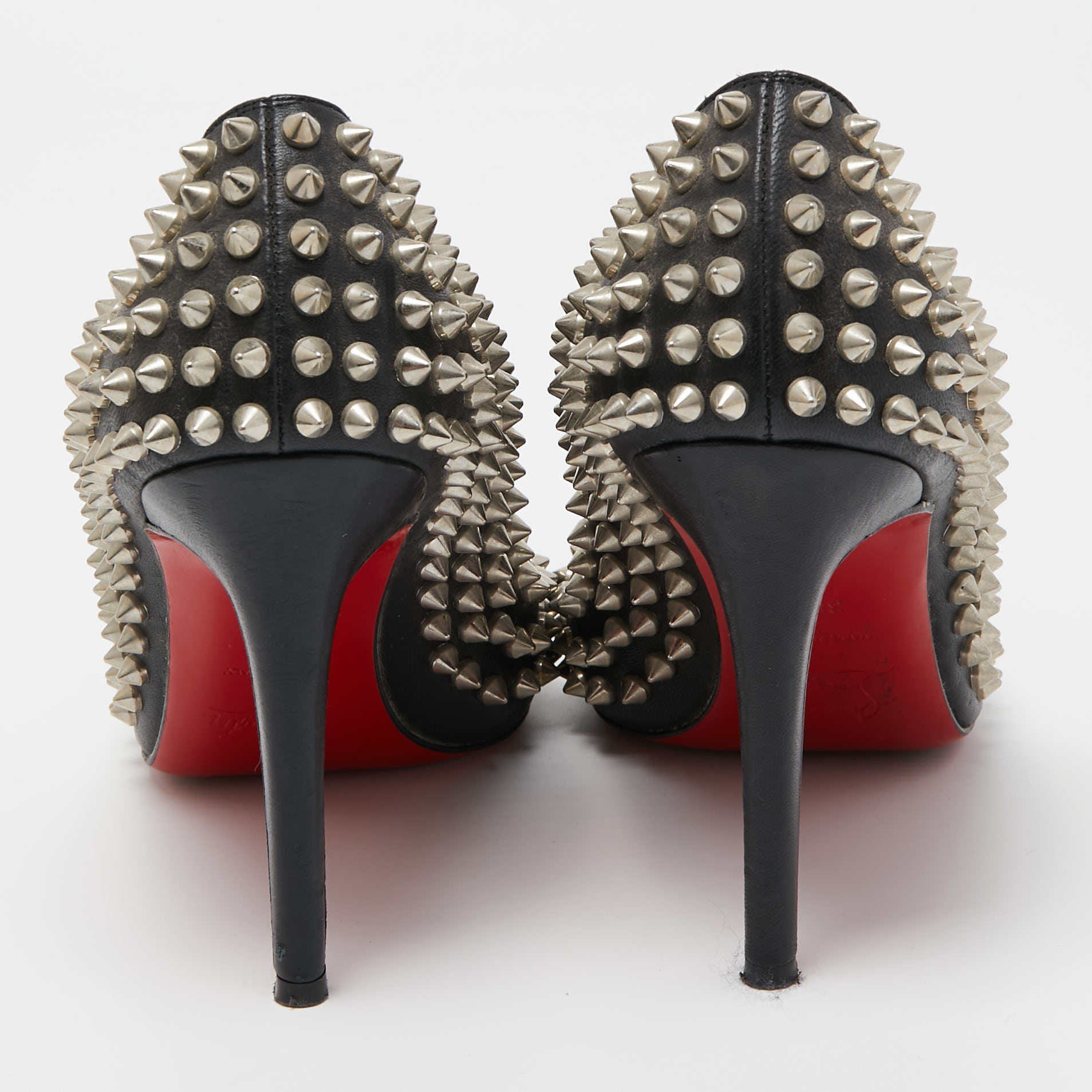 Christian Louboutin Black Leather Pigalle Spikes Pointed Toe Pumps Size 38.5