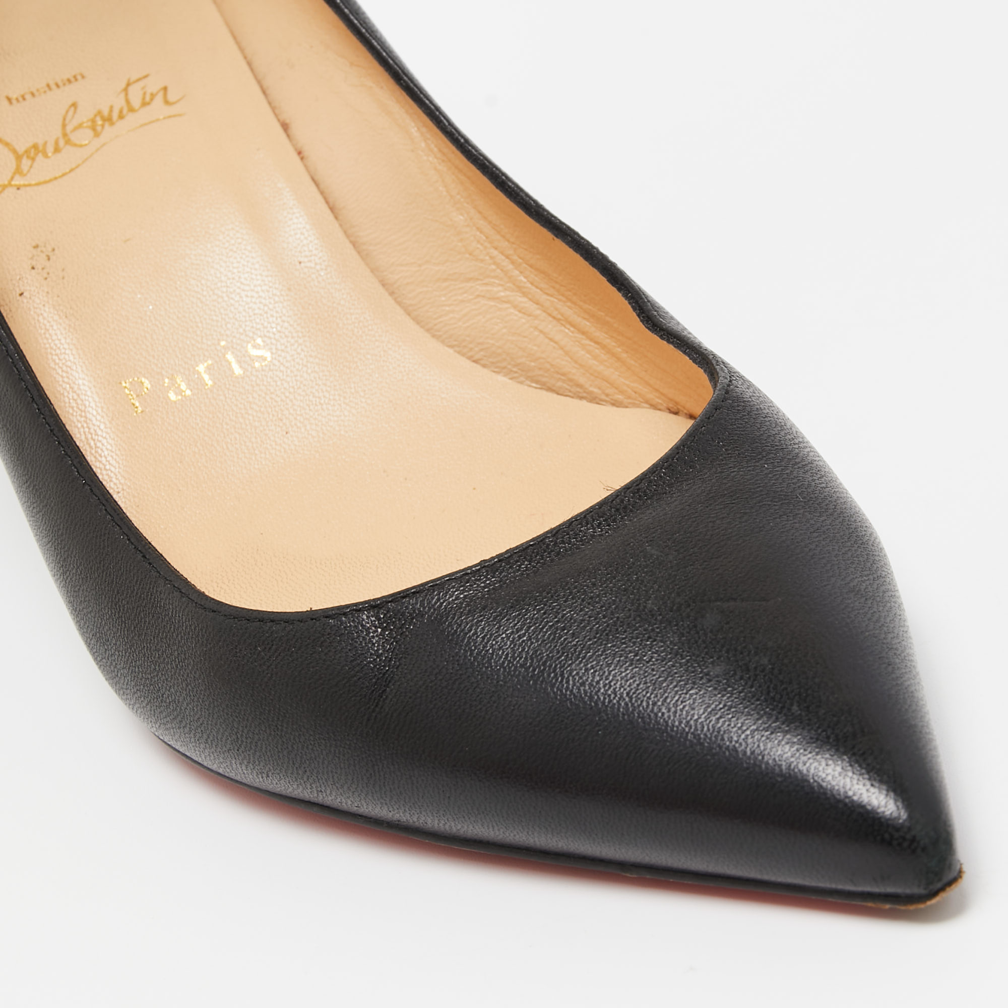Christian Louboutin Black Leather Pointed Toe Wedge Pumps Size 37.5
