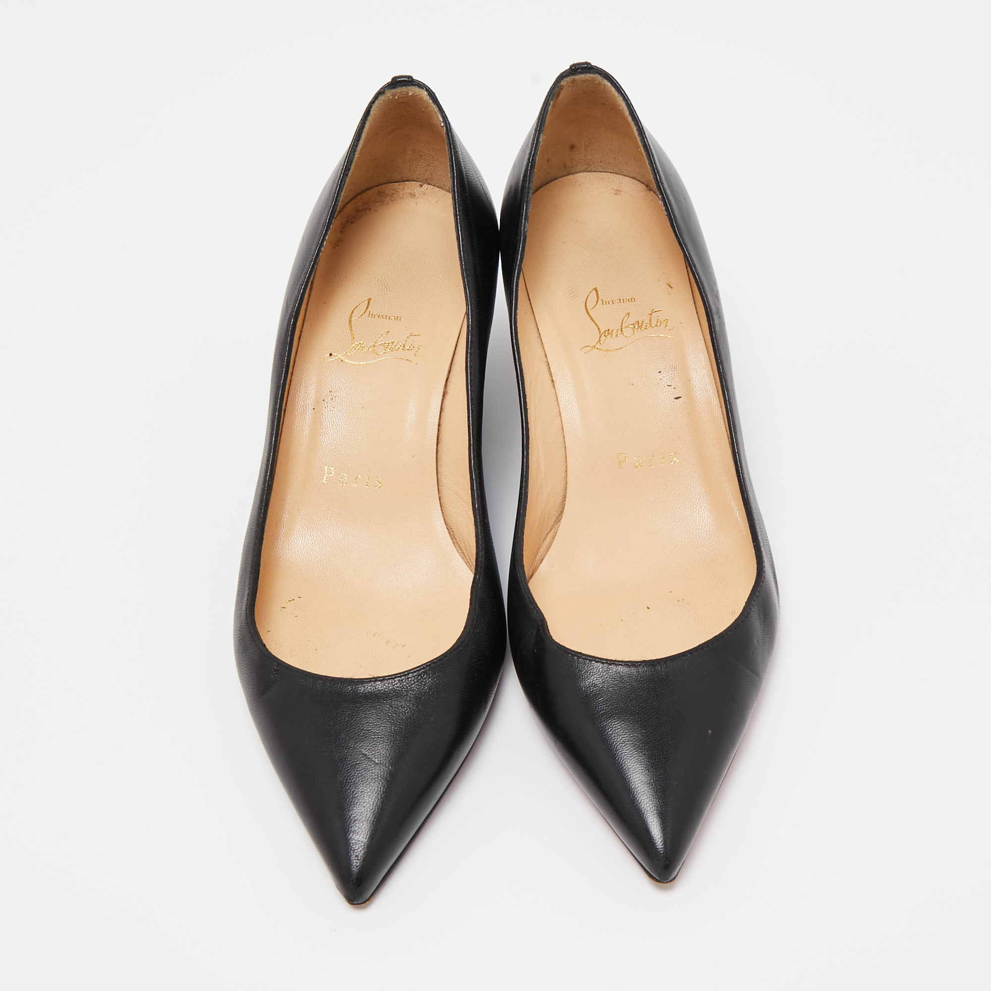 Christian Louboutin Black Leather Pointed Toe Wedge Pumps Size 37.5