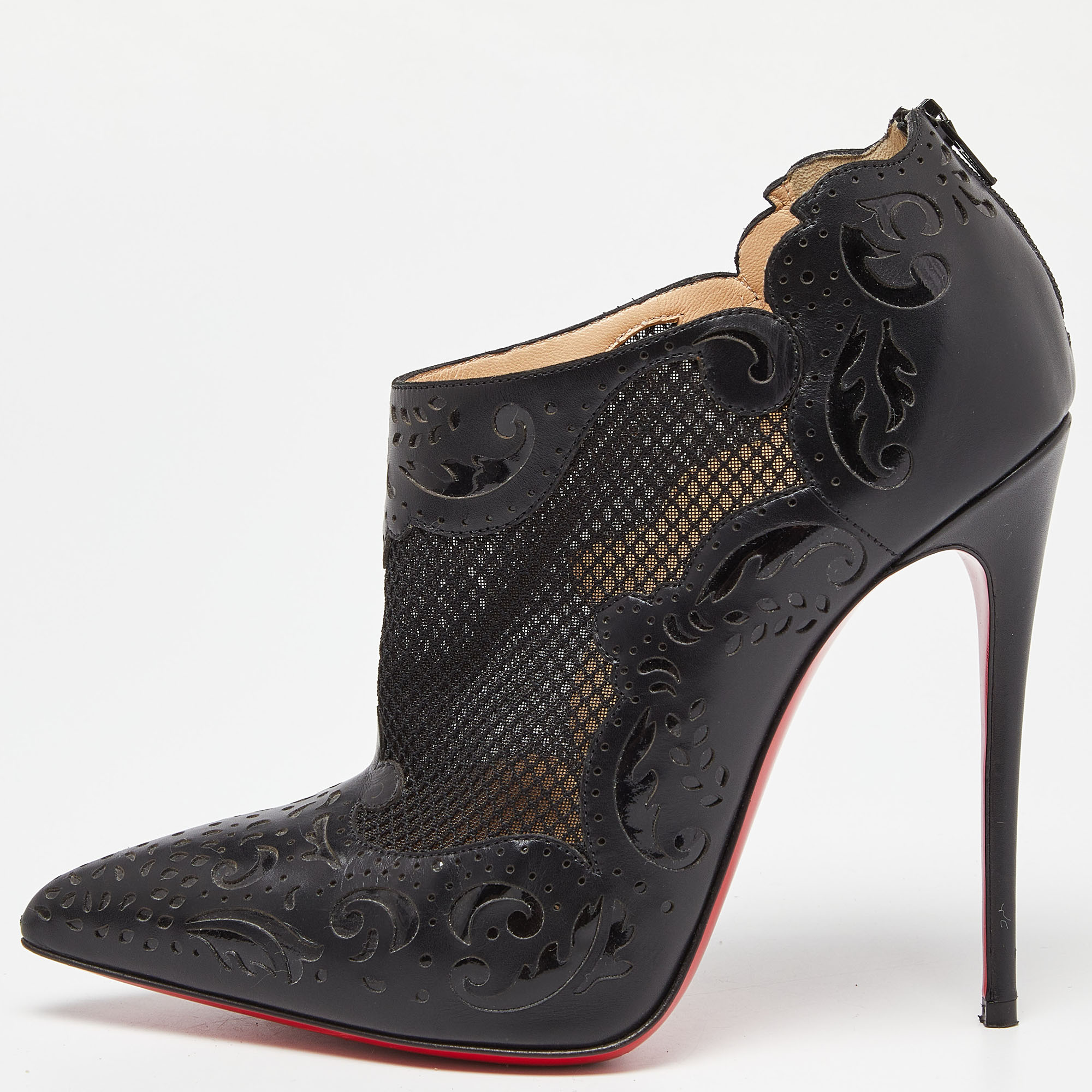 Christian louboutin black leather and mesh ankle booties size 38