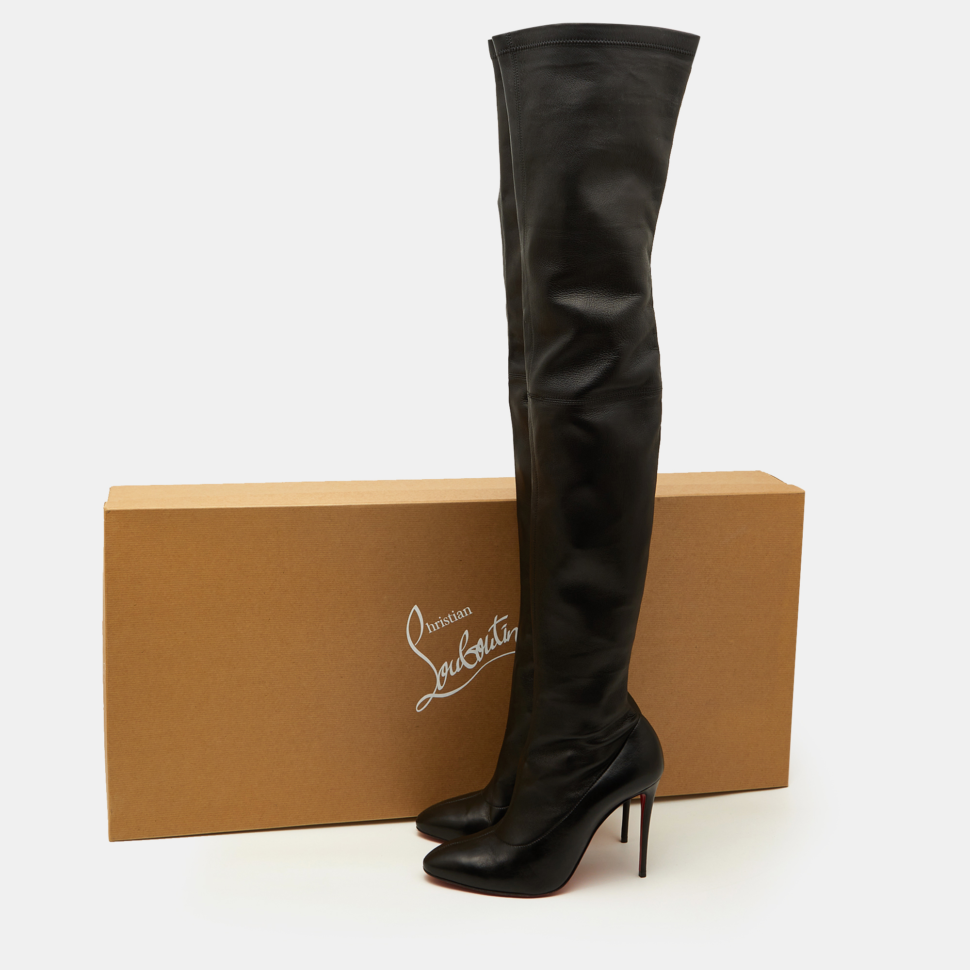 Christian Louboutin Black Leather Thigh High Boots Size 38