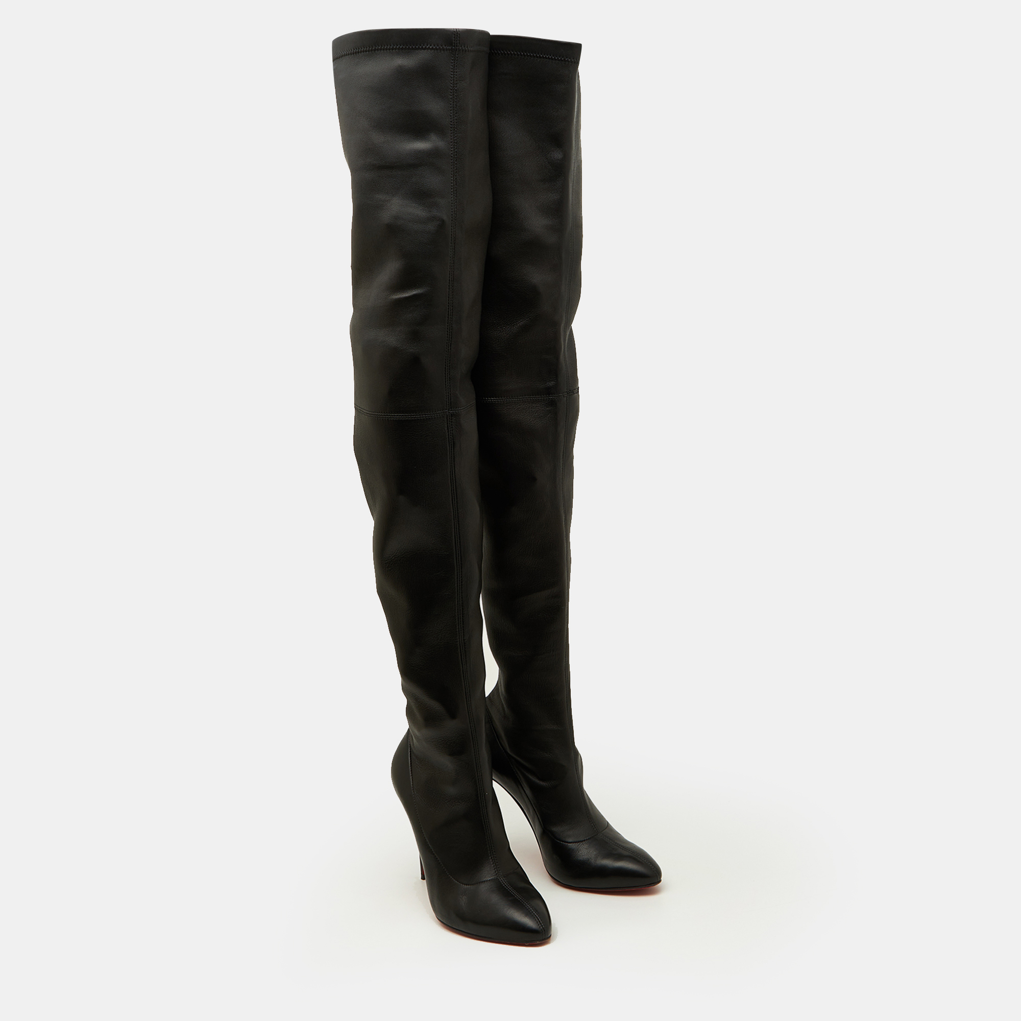 Christian Louboutin Black Leather Thigh High Boots Size 38