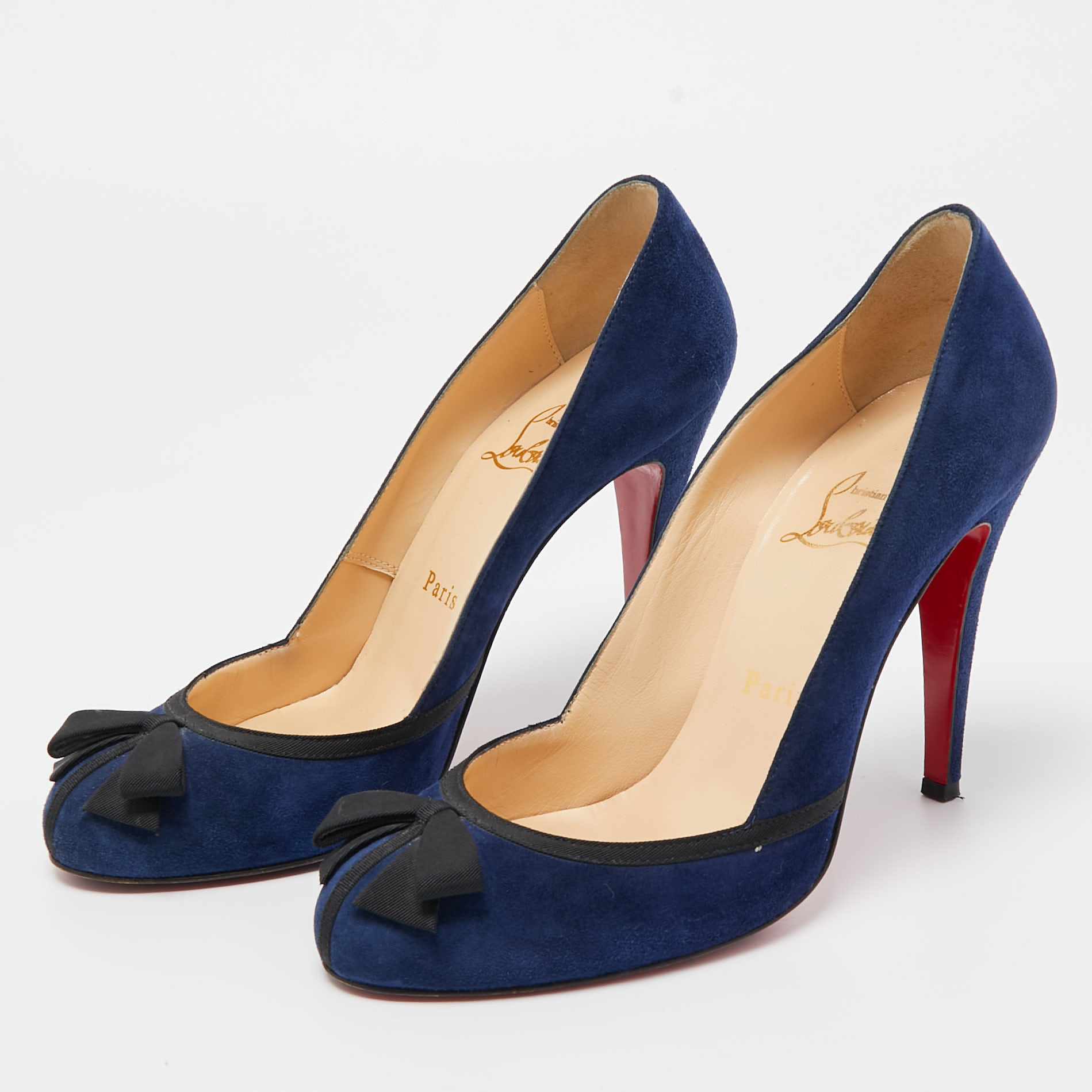 Christian Louboutin Navy Blue Suede Lavalliere Pumps Size 37.5