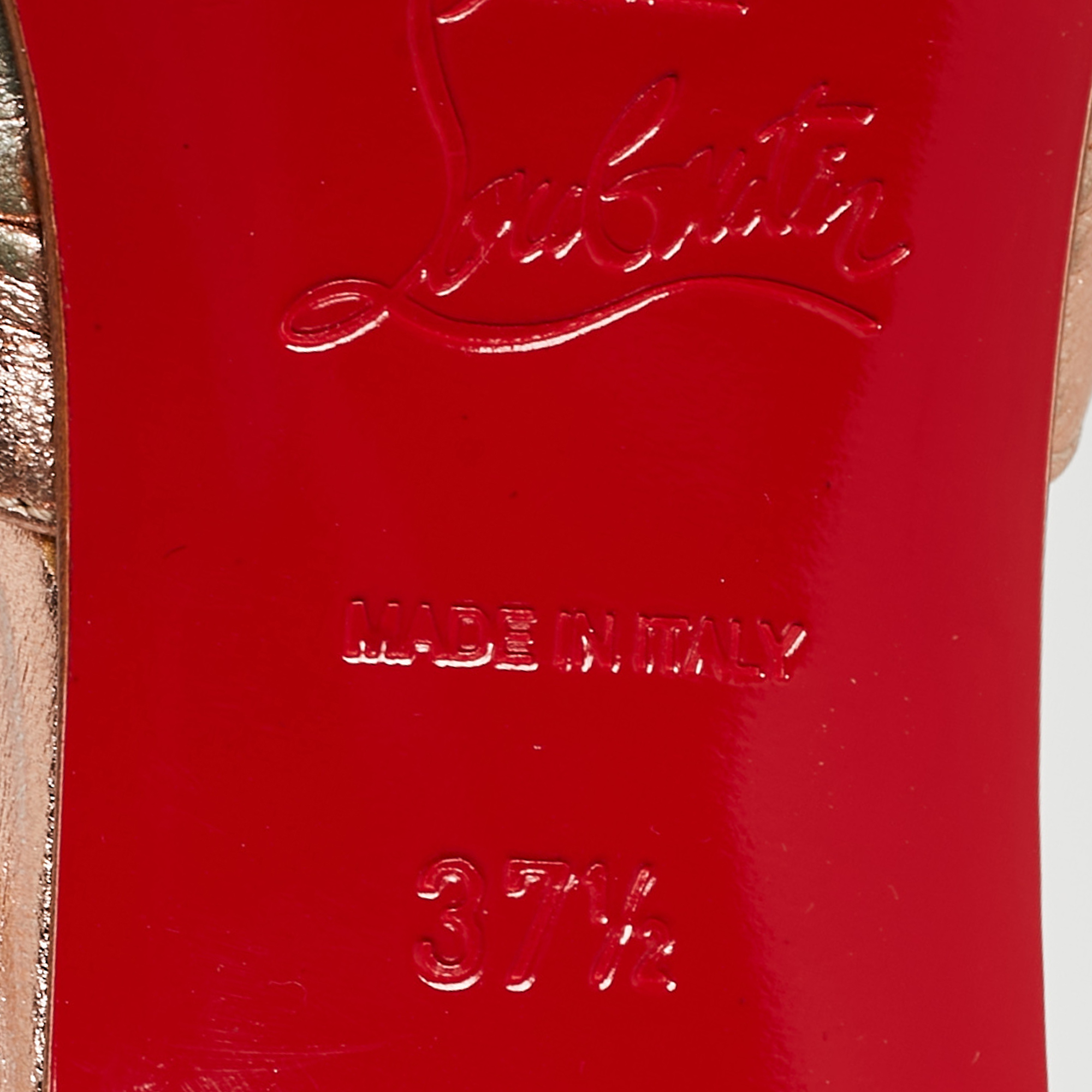 Christian Louboutin Metallic Leather Ankle Strap Peep Toe Sandals Size 37.5
