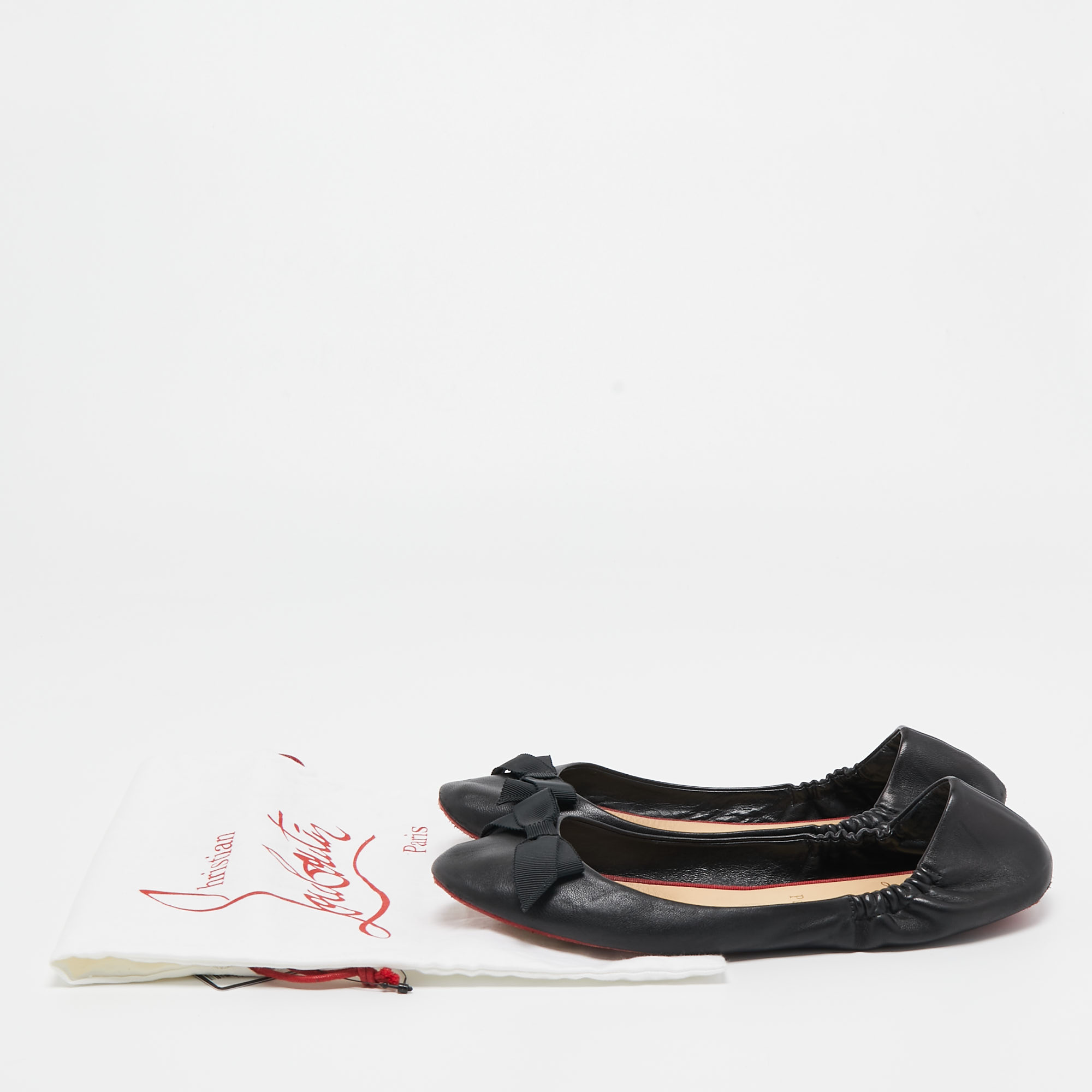 Christian Louboutin Black Leather Air Loubi Scrunch Ballet Flats Size 37.5