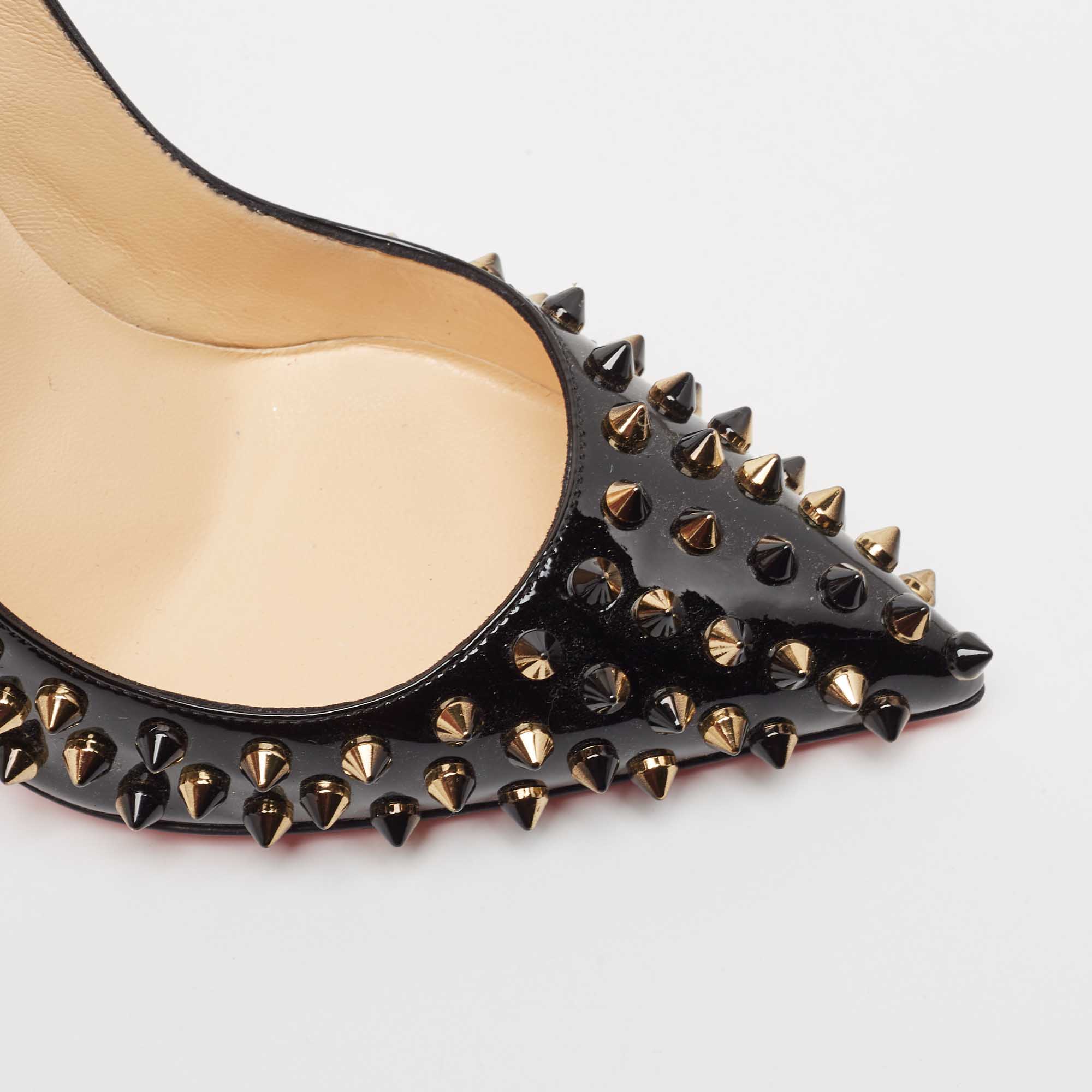 Christian Louboutin Black/Gold Patent Leather Pigalle Spikes Pumps Size 38.5