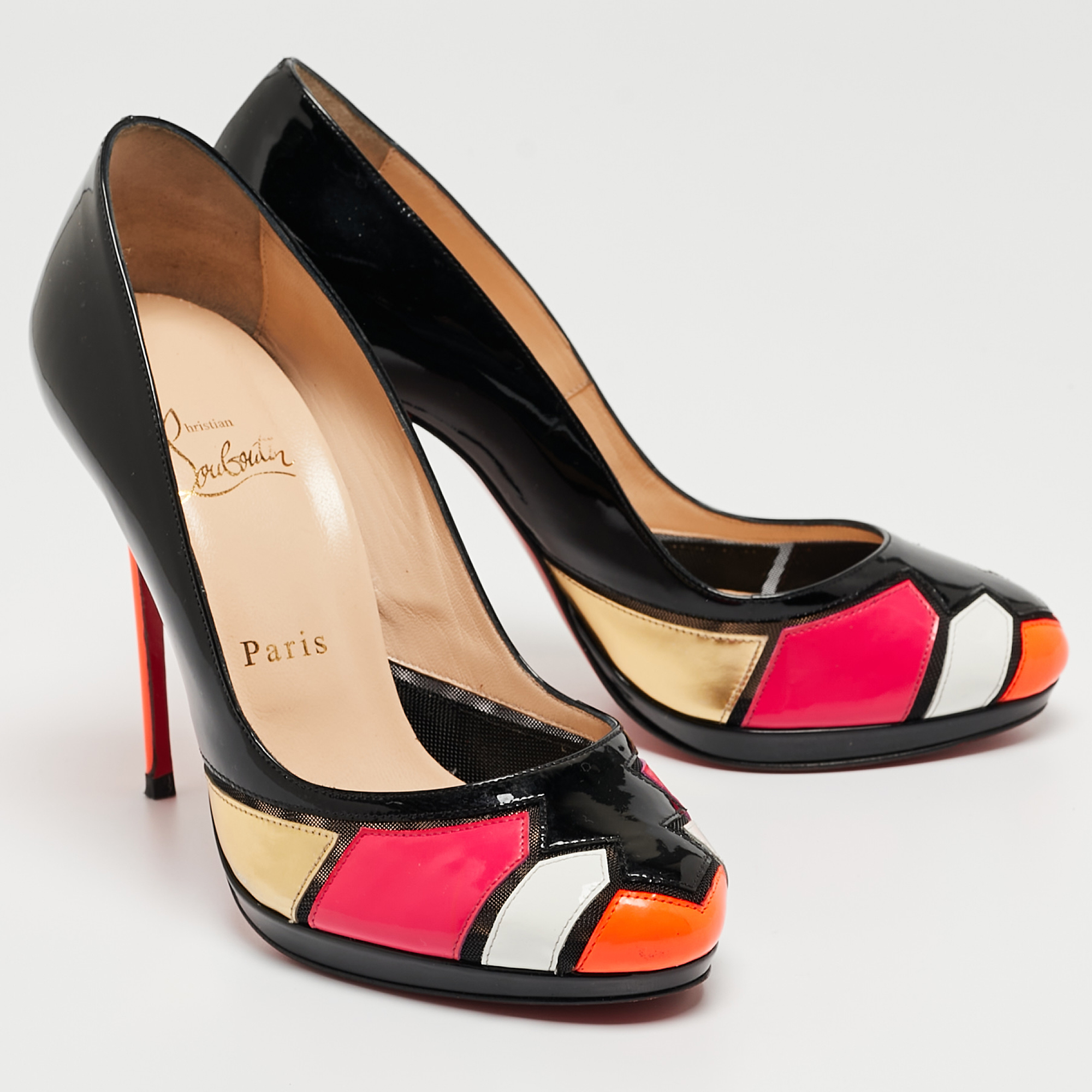 Christian Louboutin Multicolor Patent Leather Astrogirl Round Toe Pumps Size 38