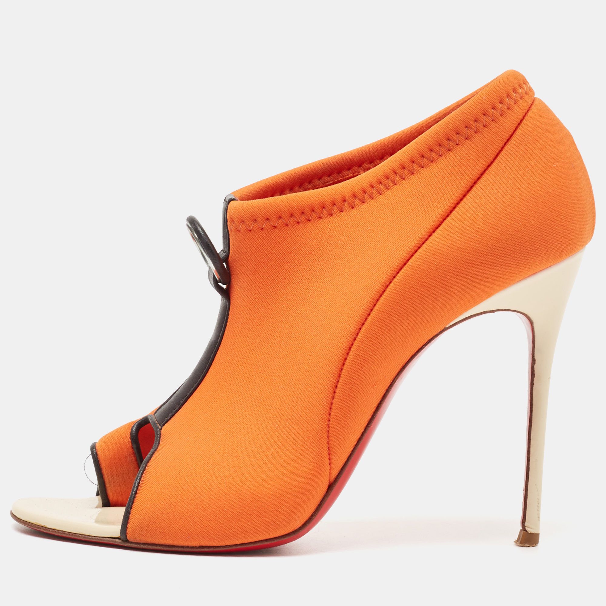 Christian louboutin orange fabric peep toe  sandals size 38