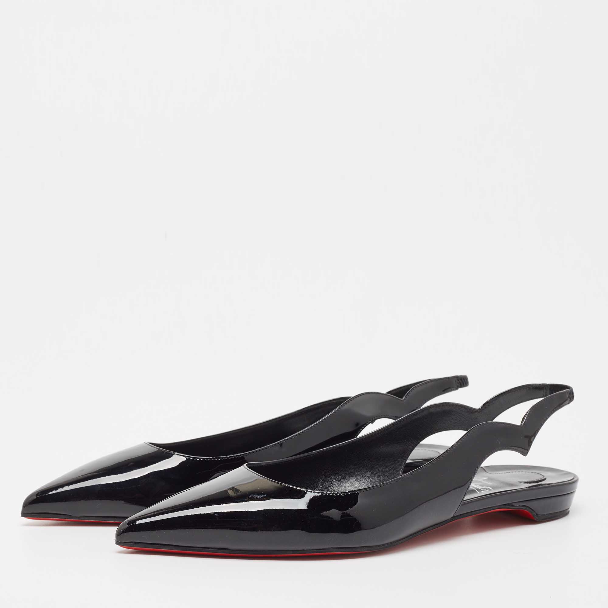 Christian Louboutin Black Patent Leather Hot Chickita Slingback Flats Size
Christian Louboutin Black Patent Leather Hot Chickita Slingback Flats Size