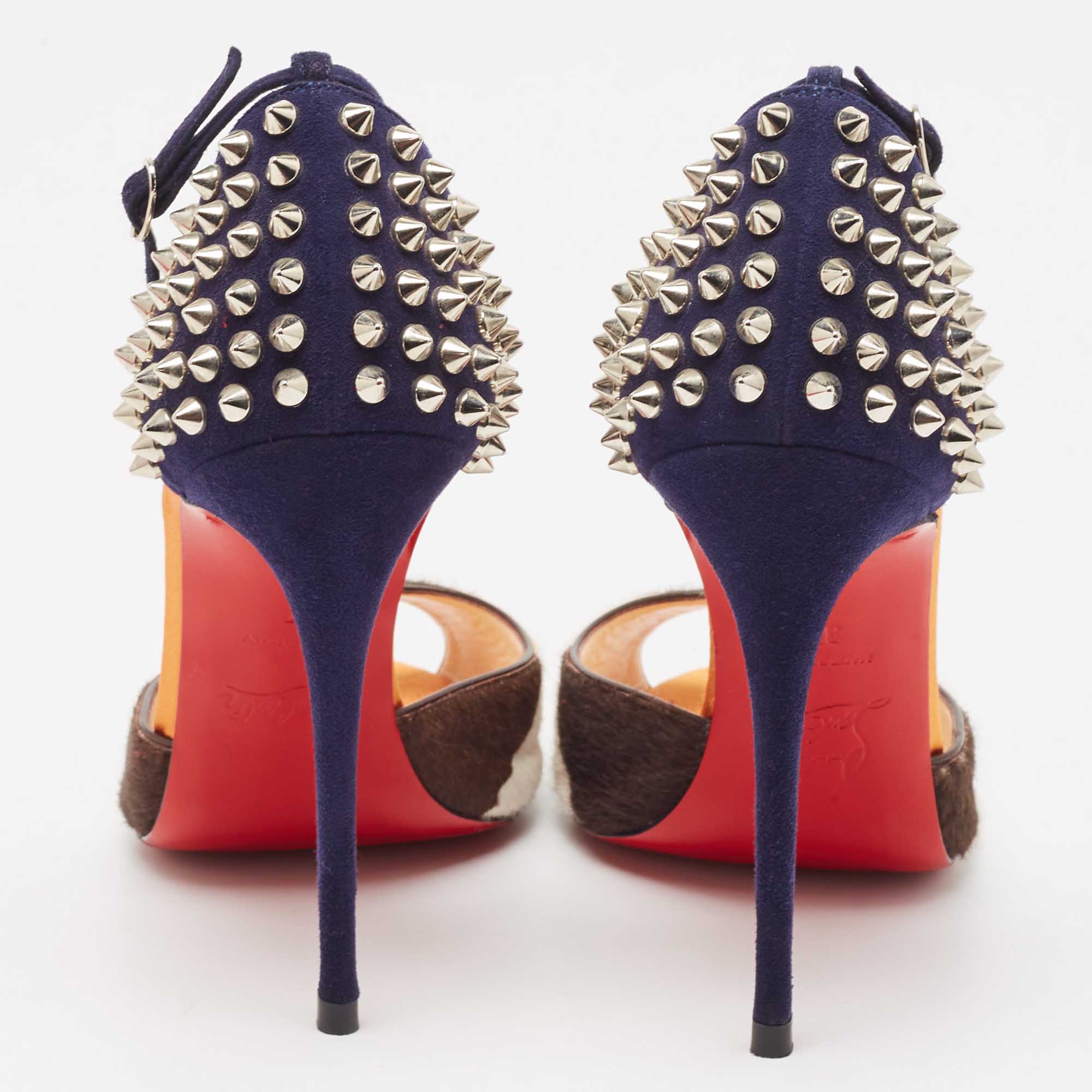 Christian Louboutin Tricolor Calf Hair And Suede Pina Spike Sandals Size 37