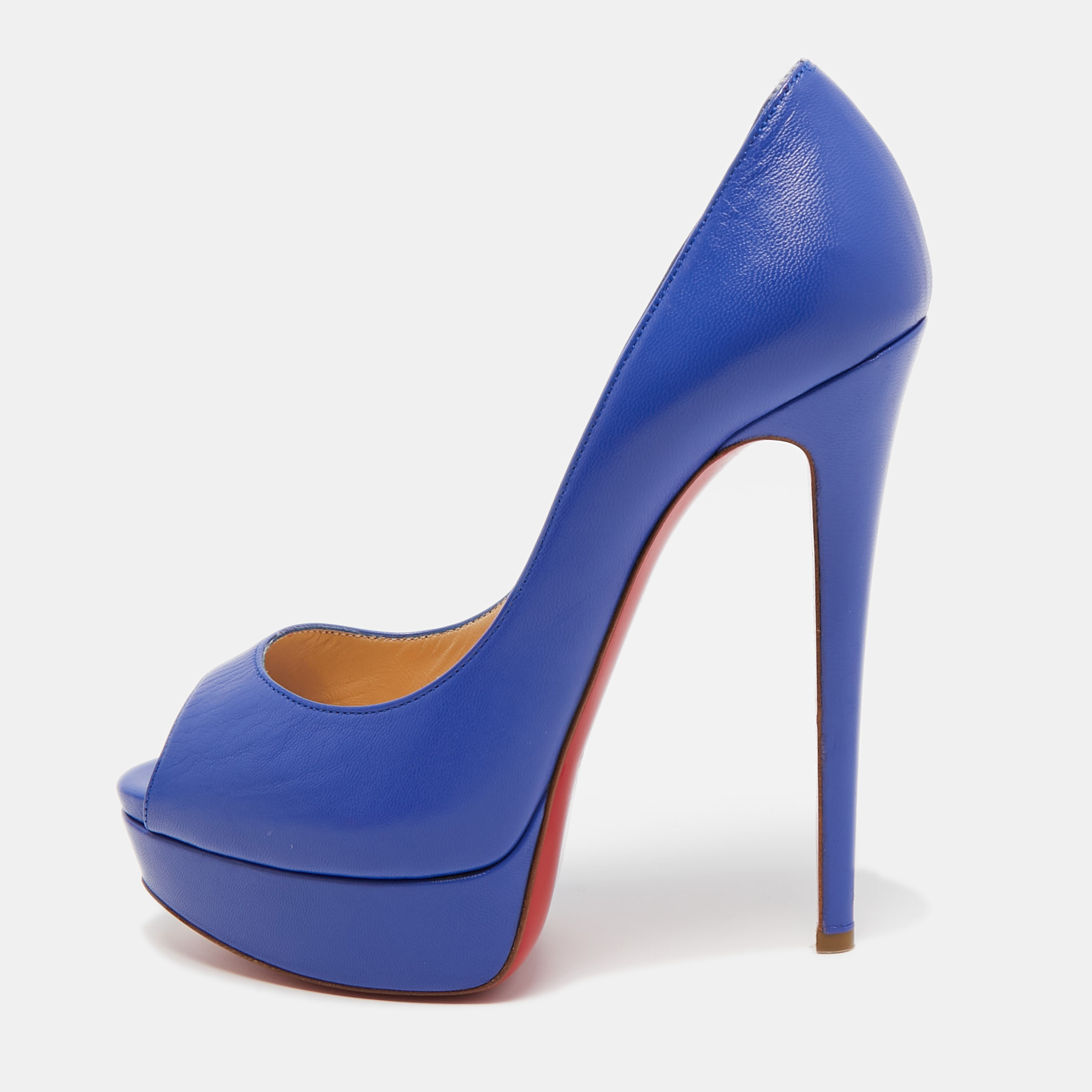 Christian louboutin blue leather lady peep toe platform pumps size 37