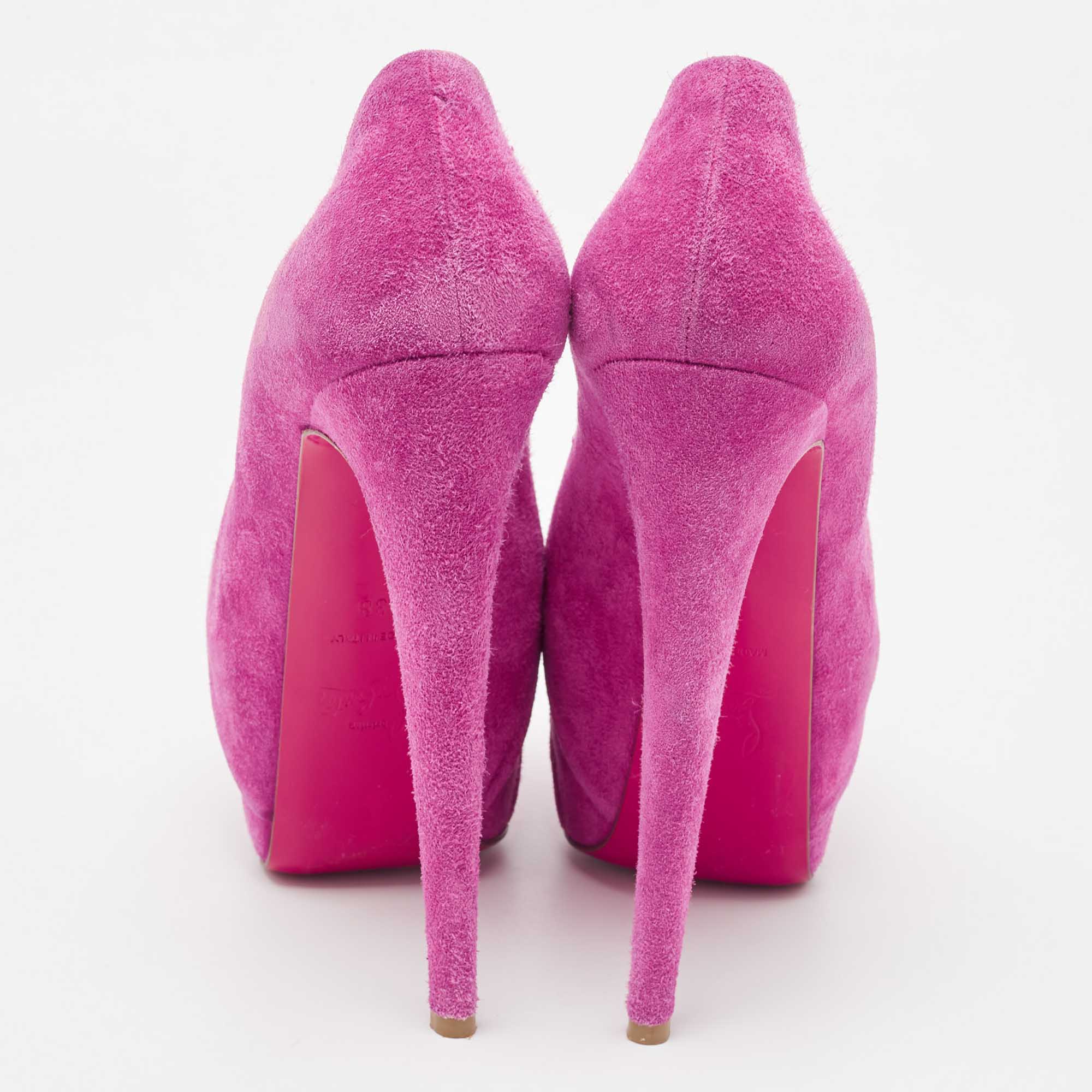 Christian Louboutin Pink Suede Drapesse  Peep Toe Pumps Size 38