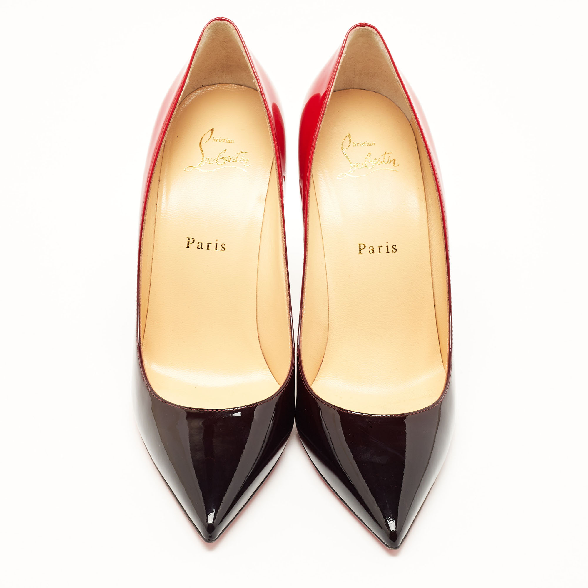 Christian Louboutin Black/Red Ombre Patent Leather Kate Pumps Size 39.5