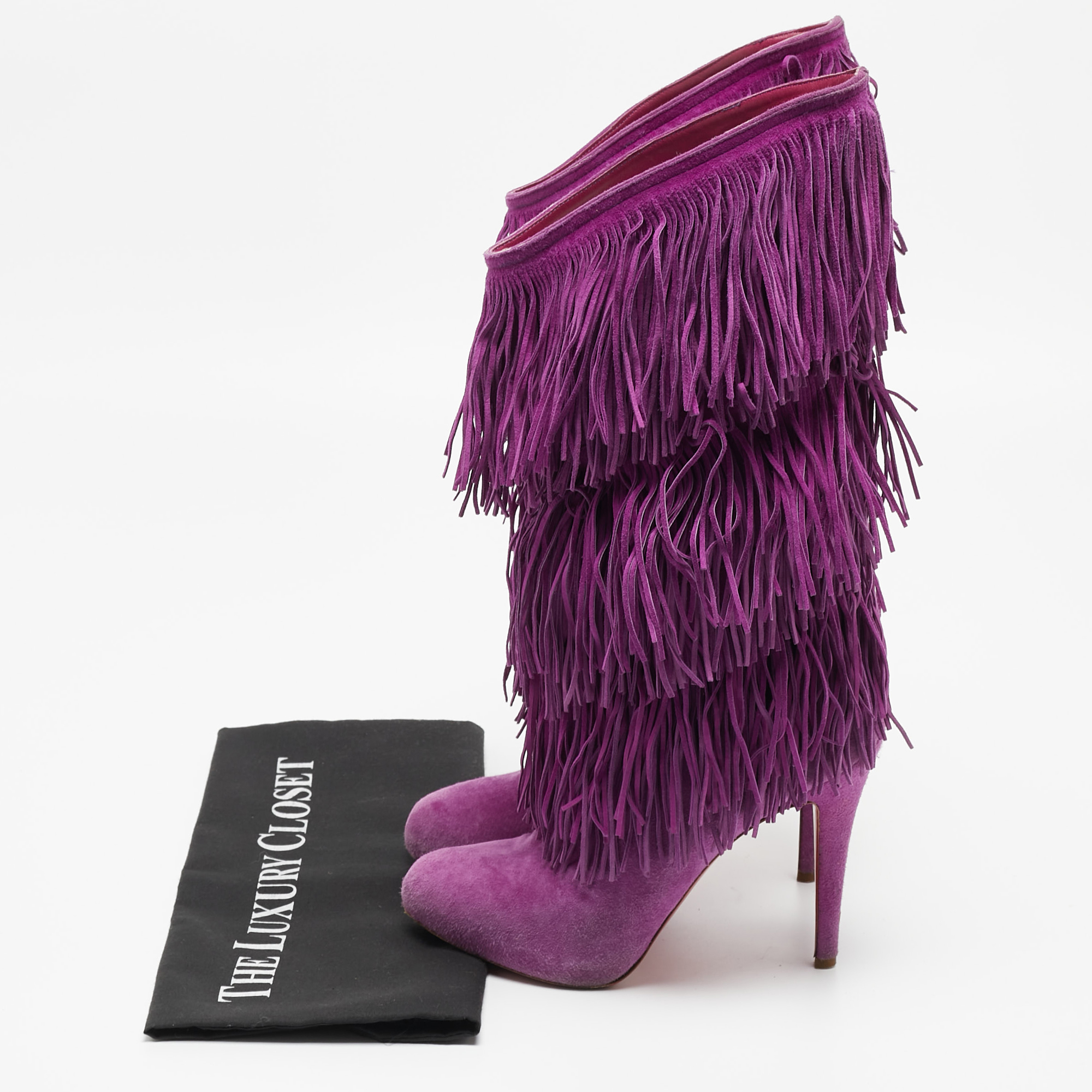 Christian Louboutin Purple Suede Forever Tina Fringe Mild Calf Boots  Size 37