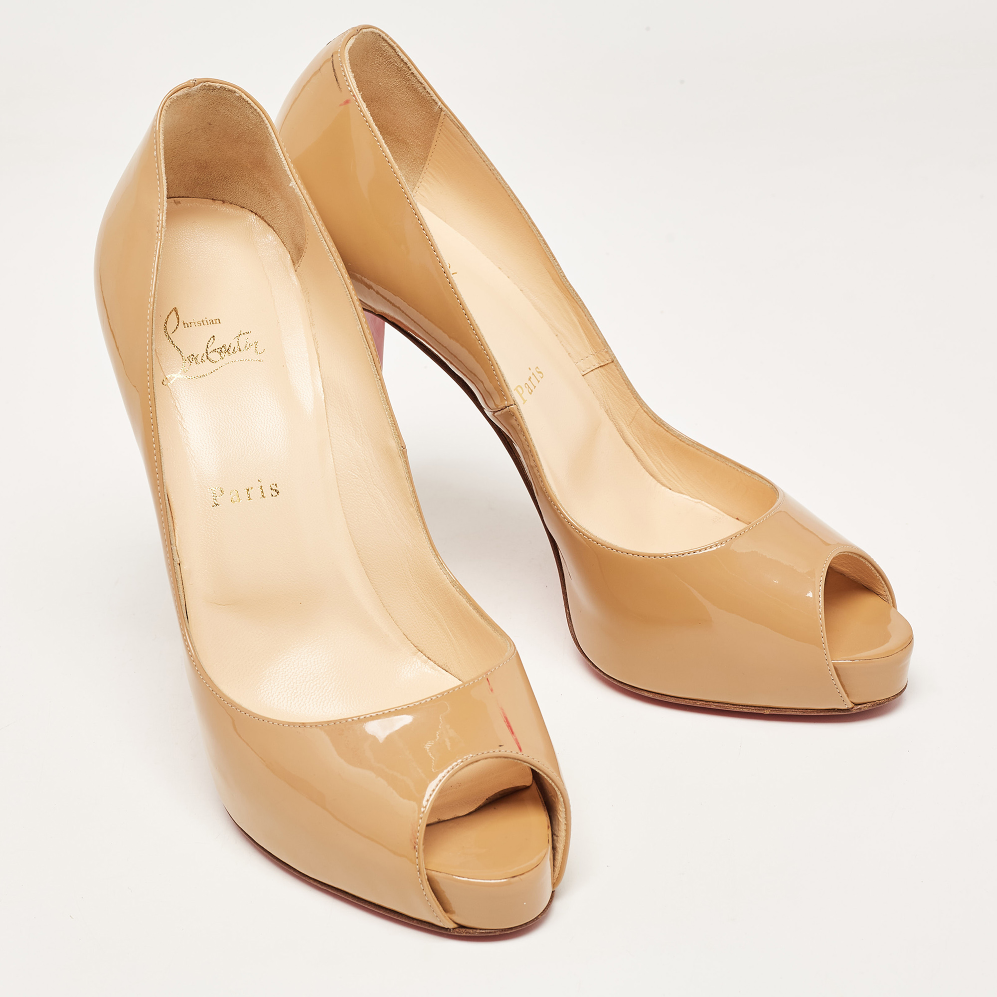 Christian Louboutin Beige Patent Leather Very Prive  Pumps Size 41