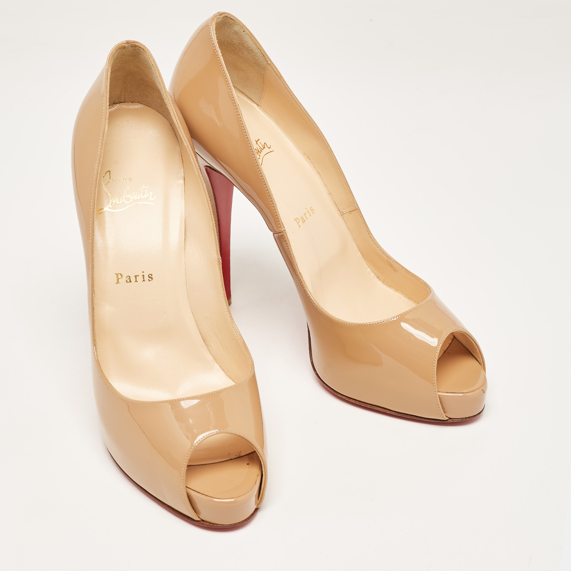Christian Louboutin Beige Patent Leather Very Prive Pumps Size 41