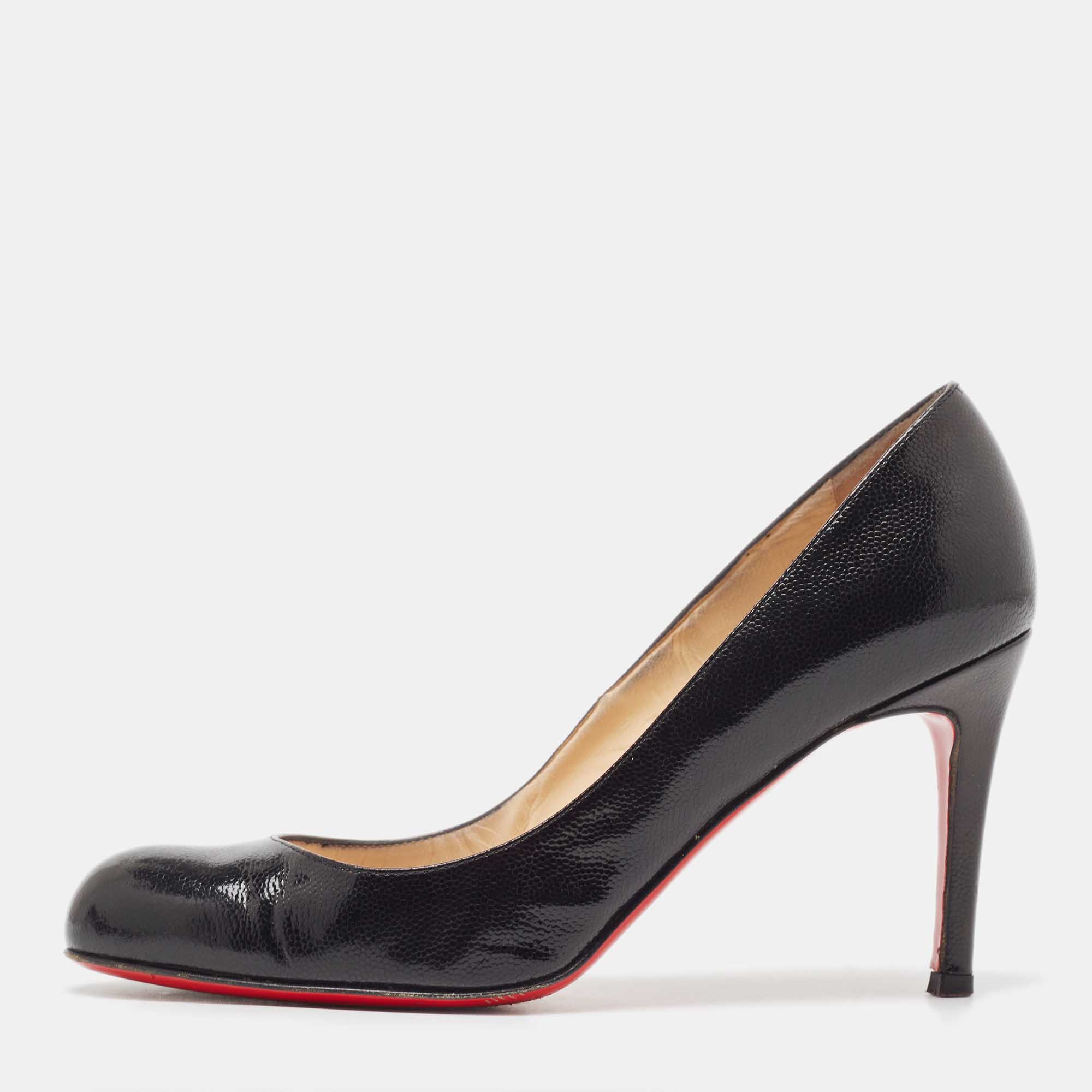 Christian Louboutin Black Grained Leather Simple Pumps Size 37
