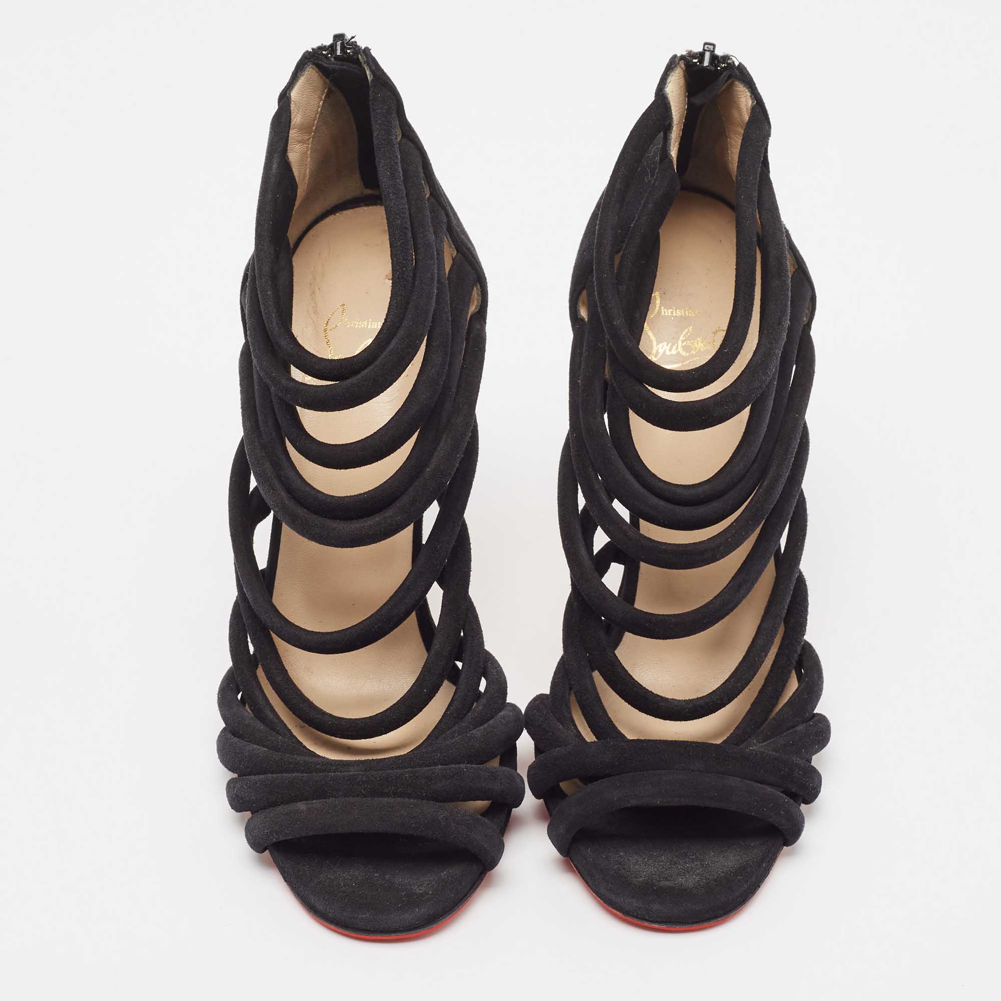 Christian Louboutin Black Suede Strappy Sandals Size 38.5