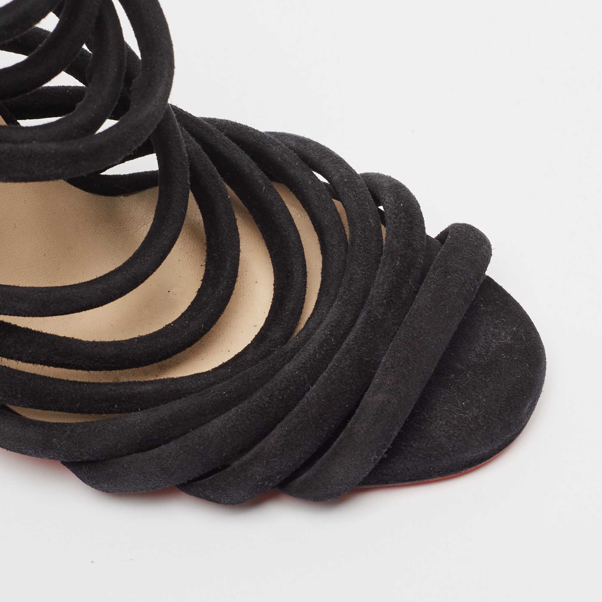 Christian Louboutin Black Suede Strappy Sandals Size 38.5