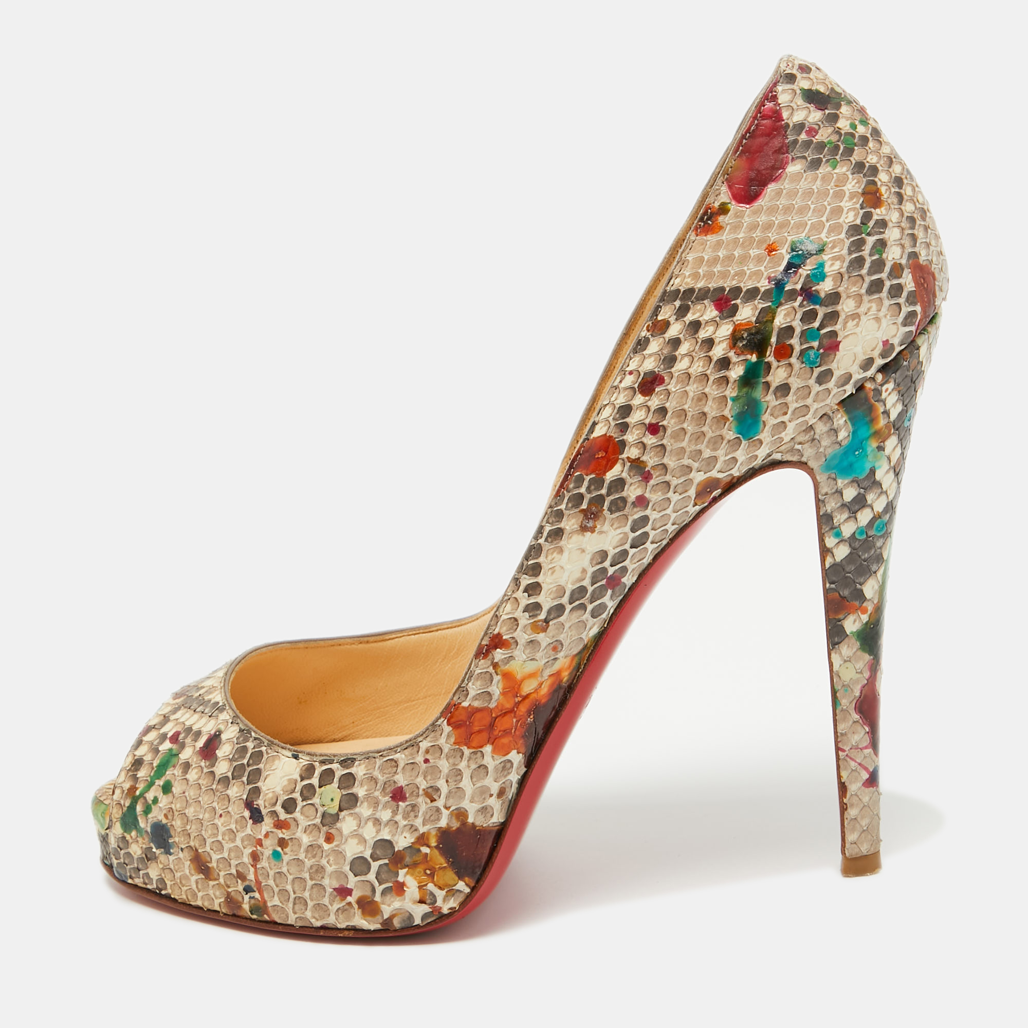 Christian Louboutin Multicolor Python Leather Lady Peep Toe Platform Pumps Size 39