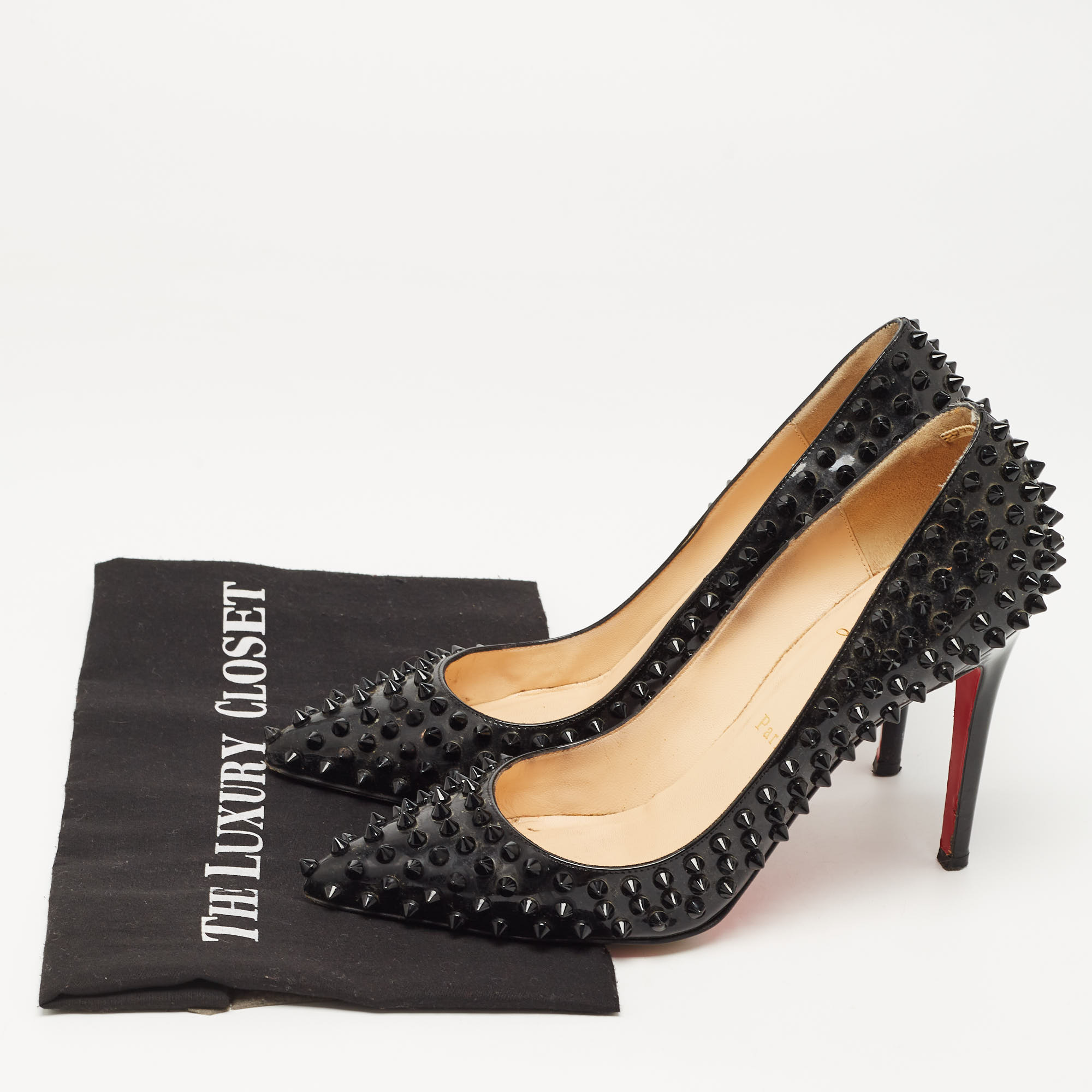 Christian Louboutin Black Patent Leather Pigalle Spikes Pumps Size 39.5