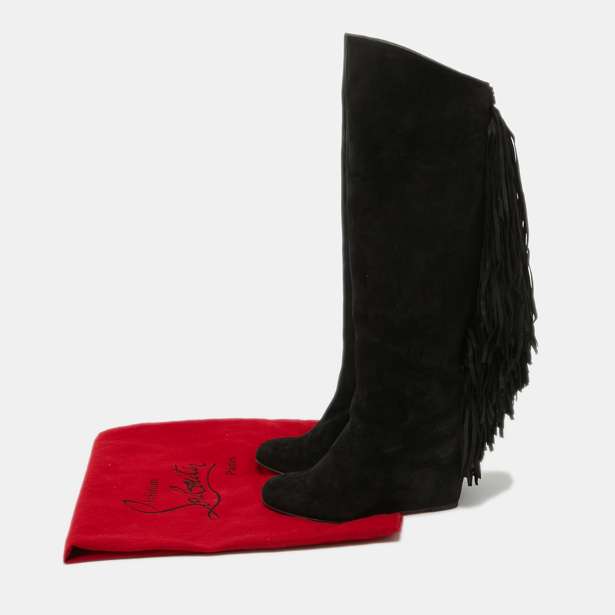 Christian Louboutin Black Suede Knee Length Boots Size 36