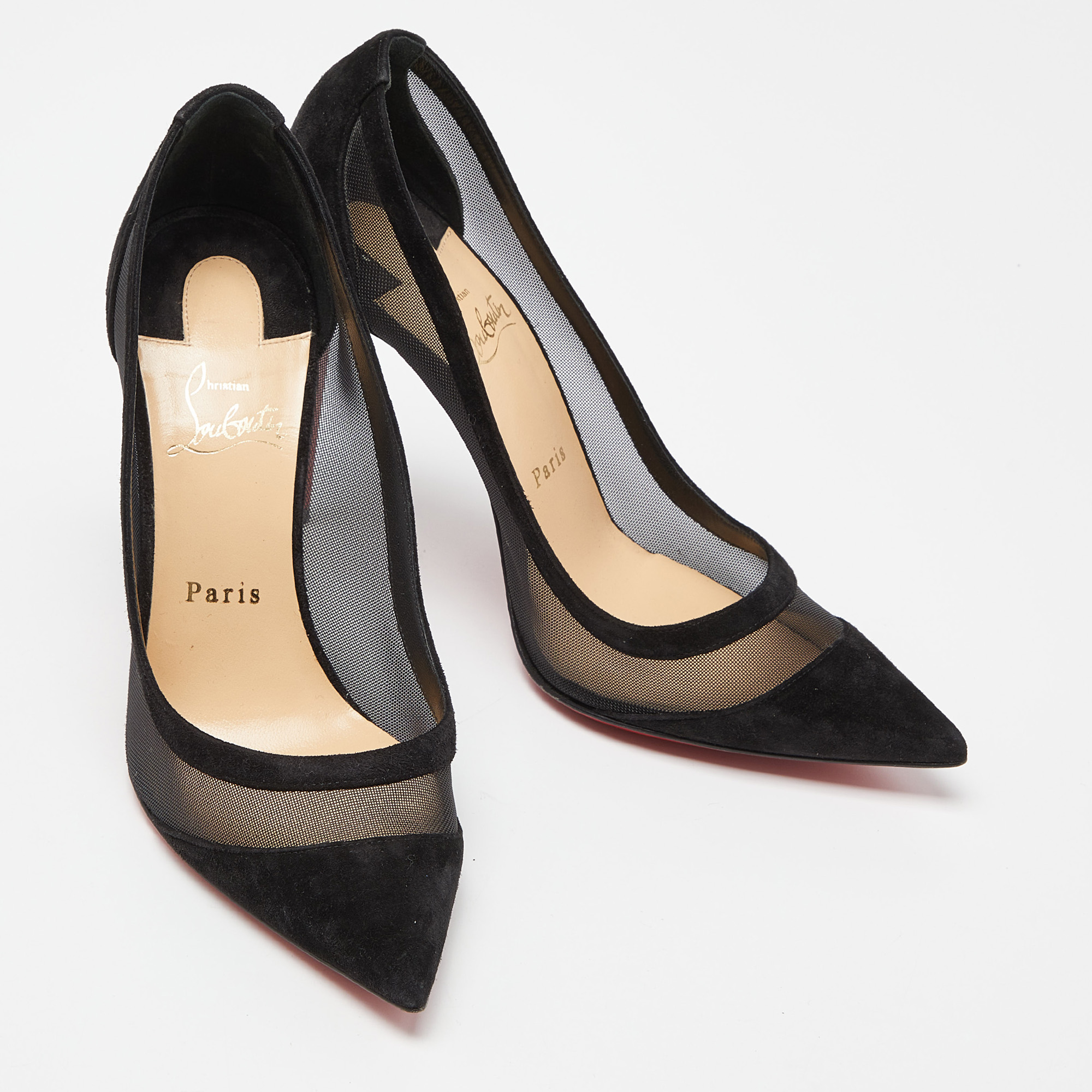 Christian Louboutin Black Mesh And Suede Panel Pumps Size 39