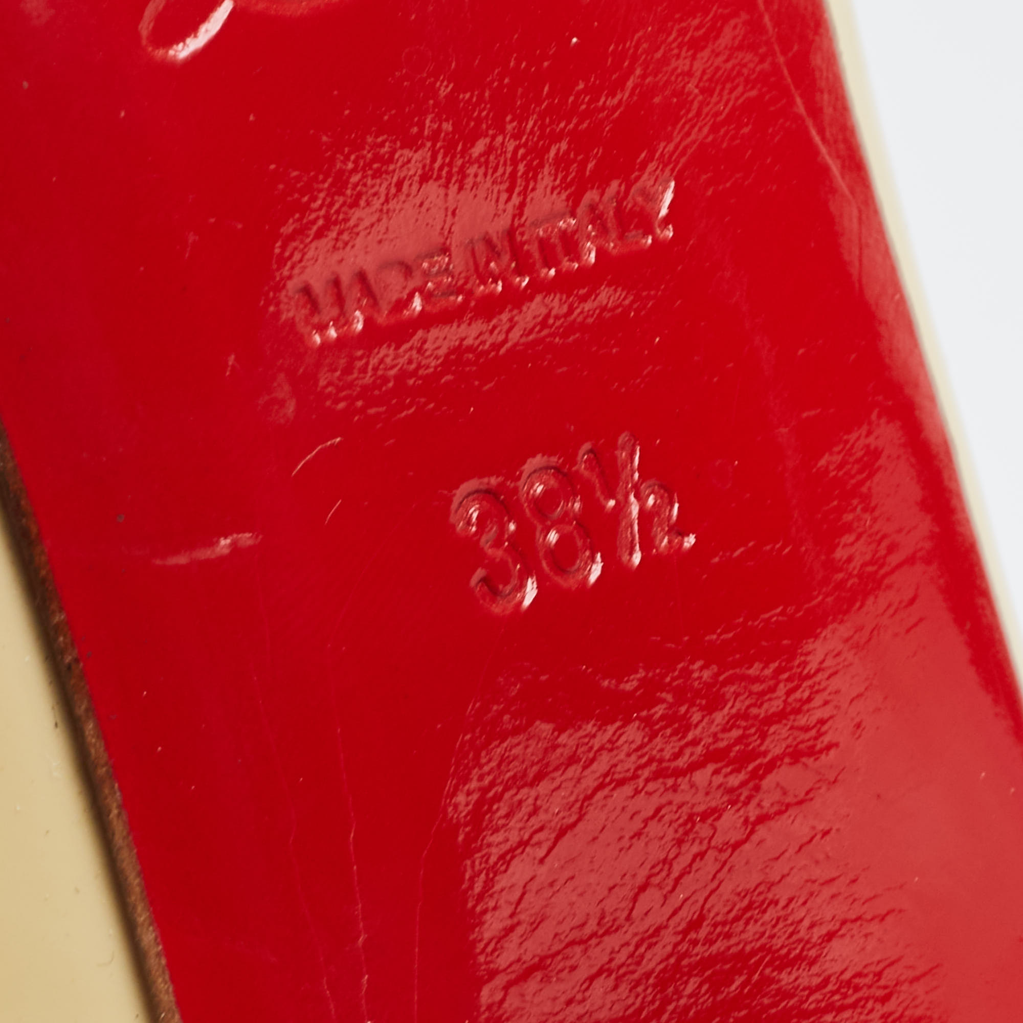Christian Louboutin Tricolor Patent Leather Lady Peep Slingback Pumps Size 38.5