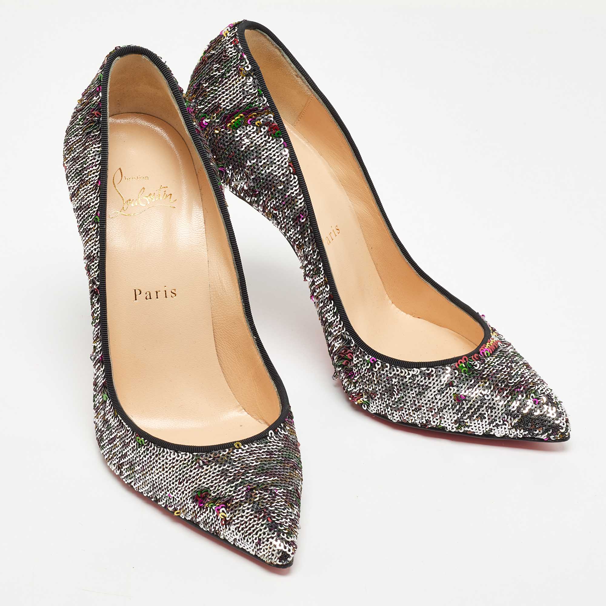 Christian Louboutin Multicolor Sequins Pigalle Follies Pointed Toe Pumps Size 37.5