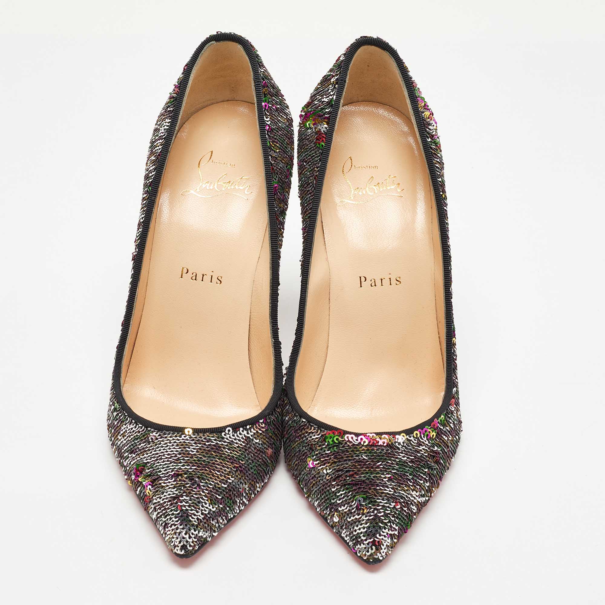 Christian Louboutin Multicolor Sequins Pigalle Follies Pointed Toe Pumps Size 37.5