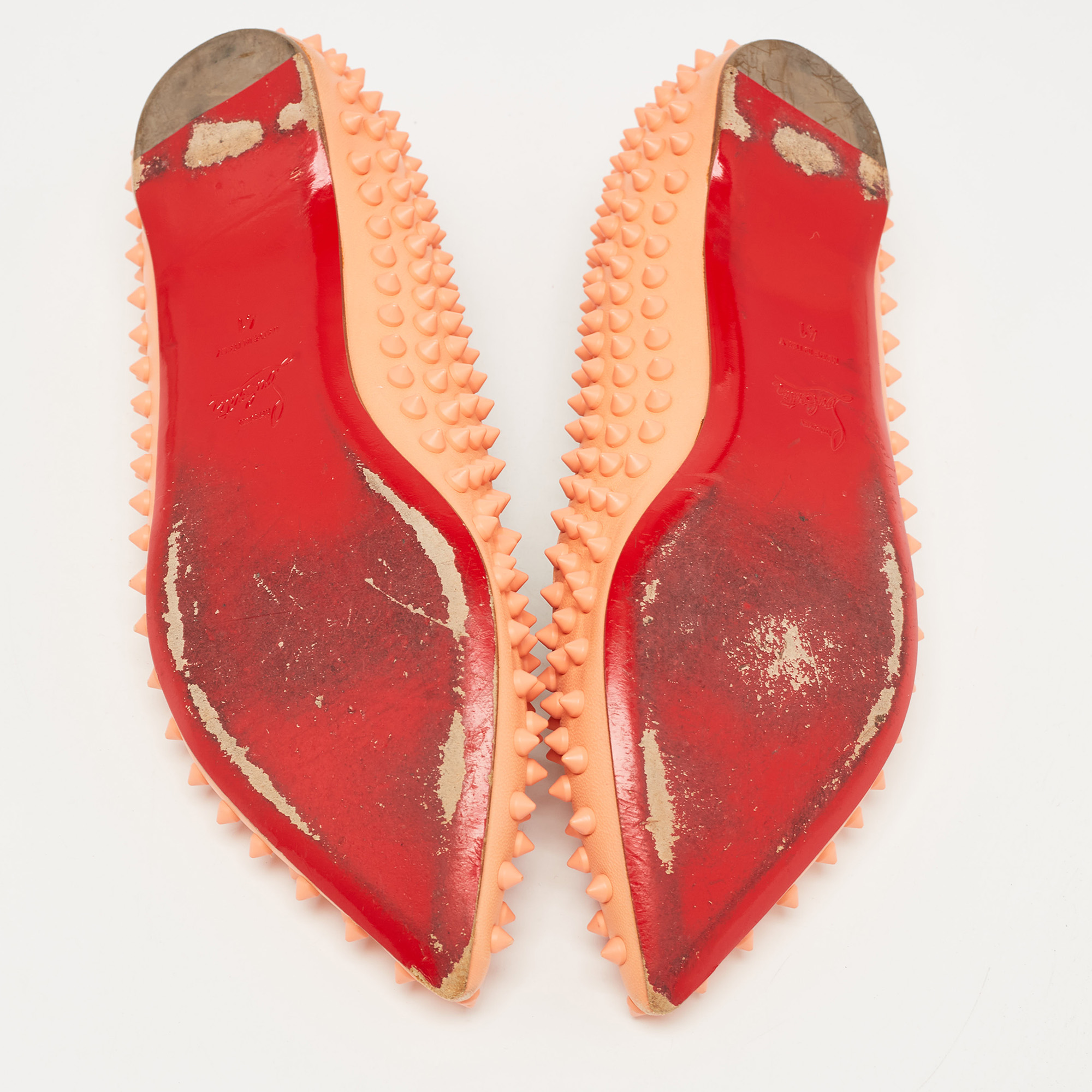 Christian Louboutin Light Orange Leather Pigalle Spikes Ballet Flats Size 41