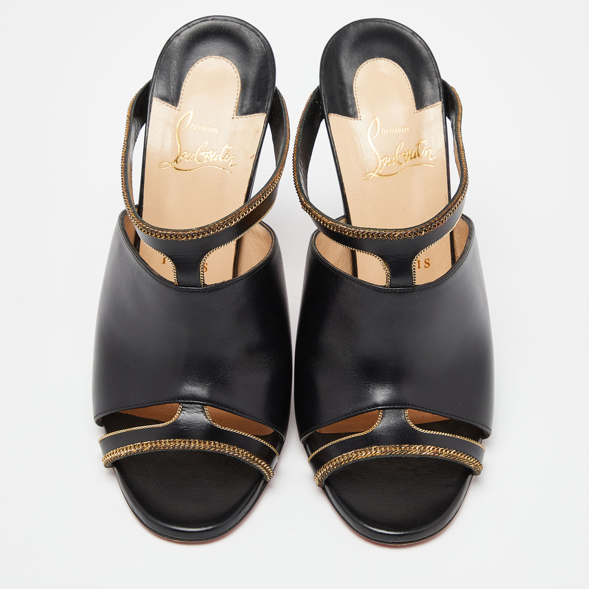 Christian Louboutin Black Leather Chain Embellished Akenana Sandals Size 38