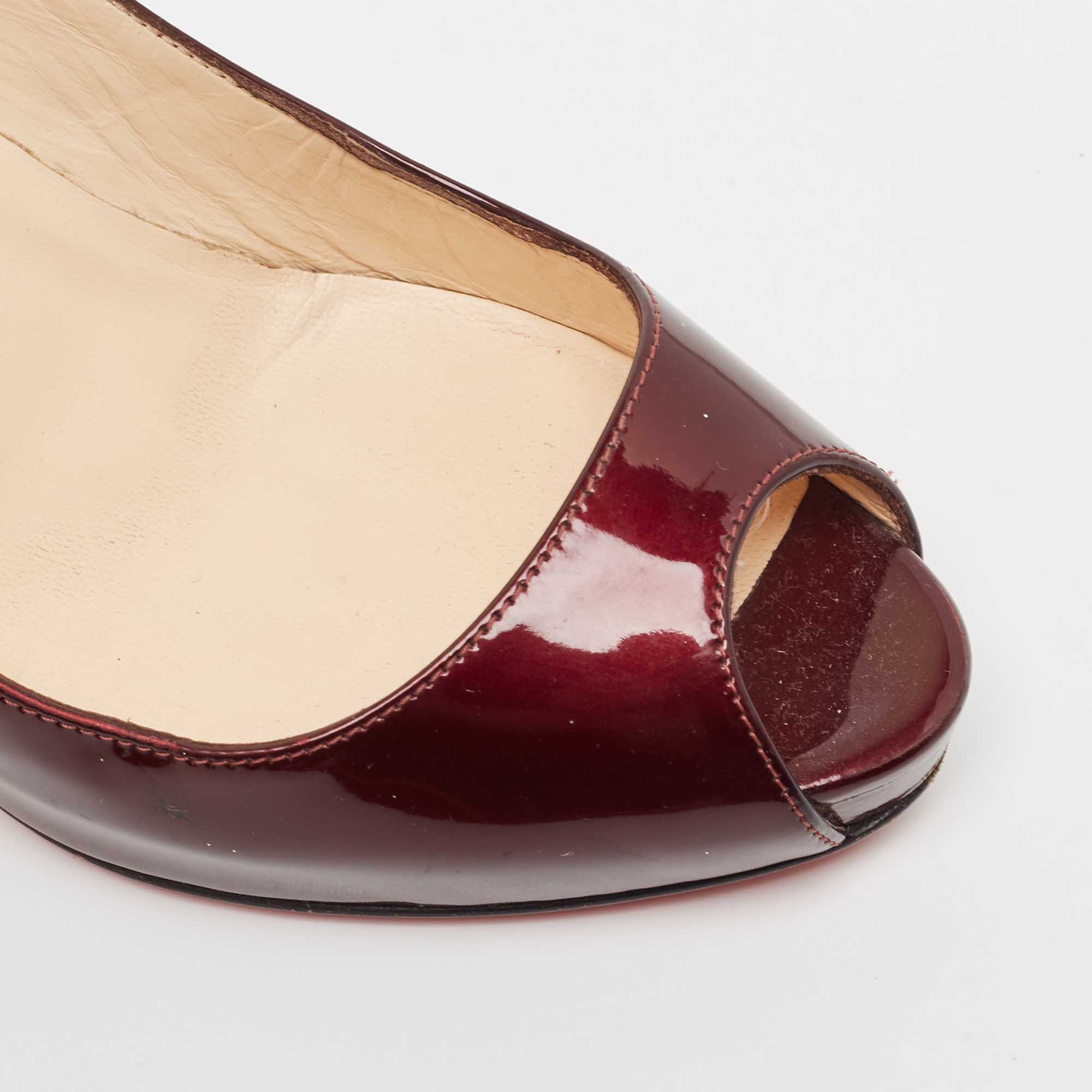 Christian Louboutin Dark Burgundy Patent Leather Peep Toe Pumps Size 36
