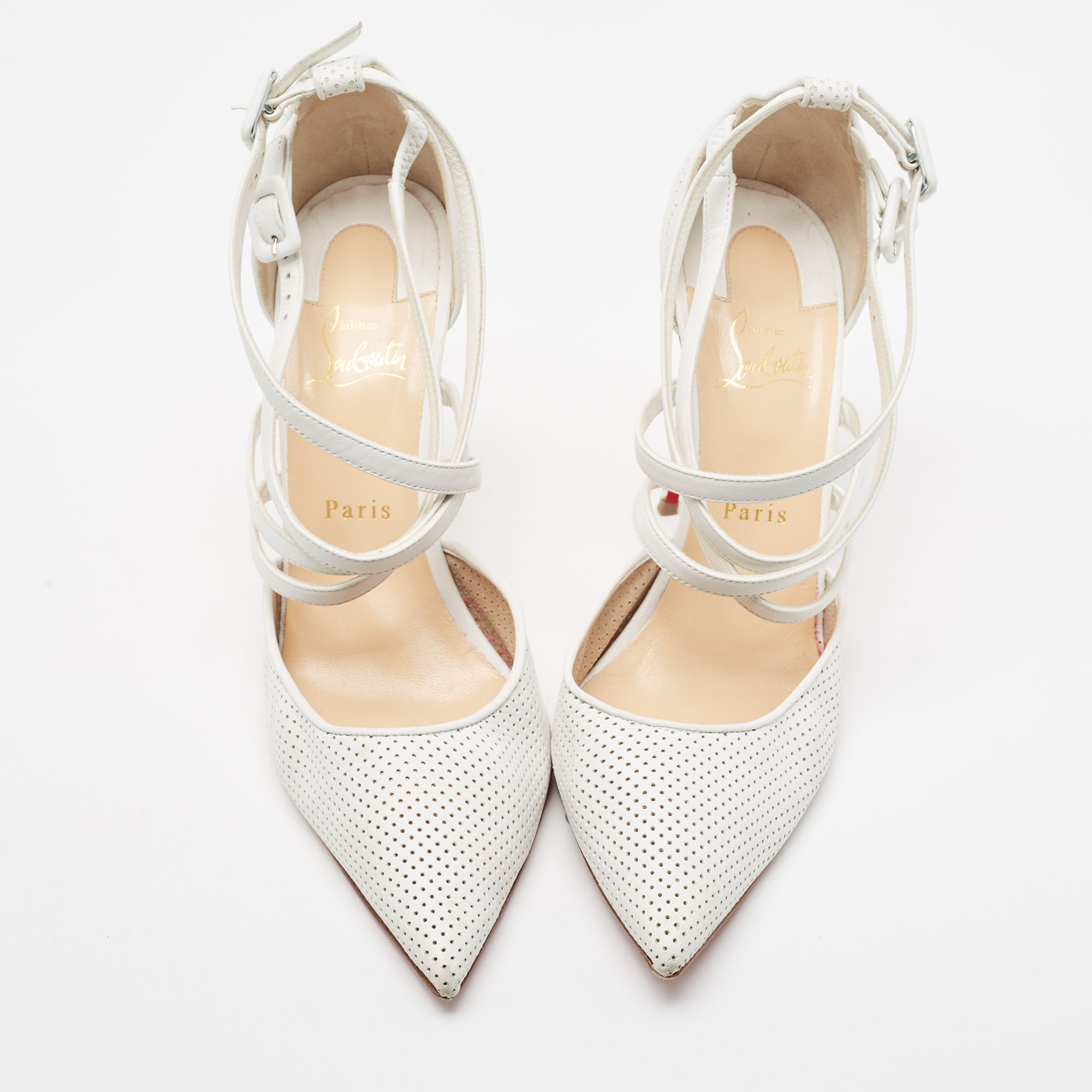 Christian Louboutin White Perforated Leather Victororilla Pumps Size 41