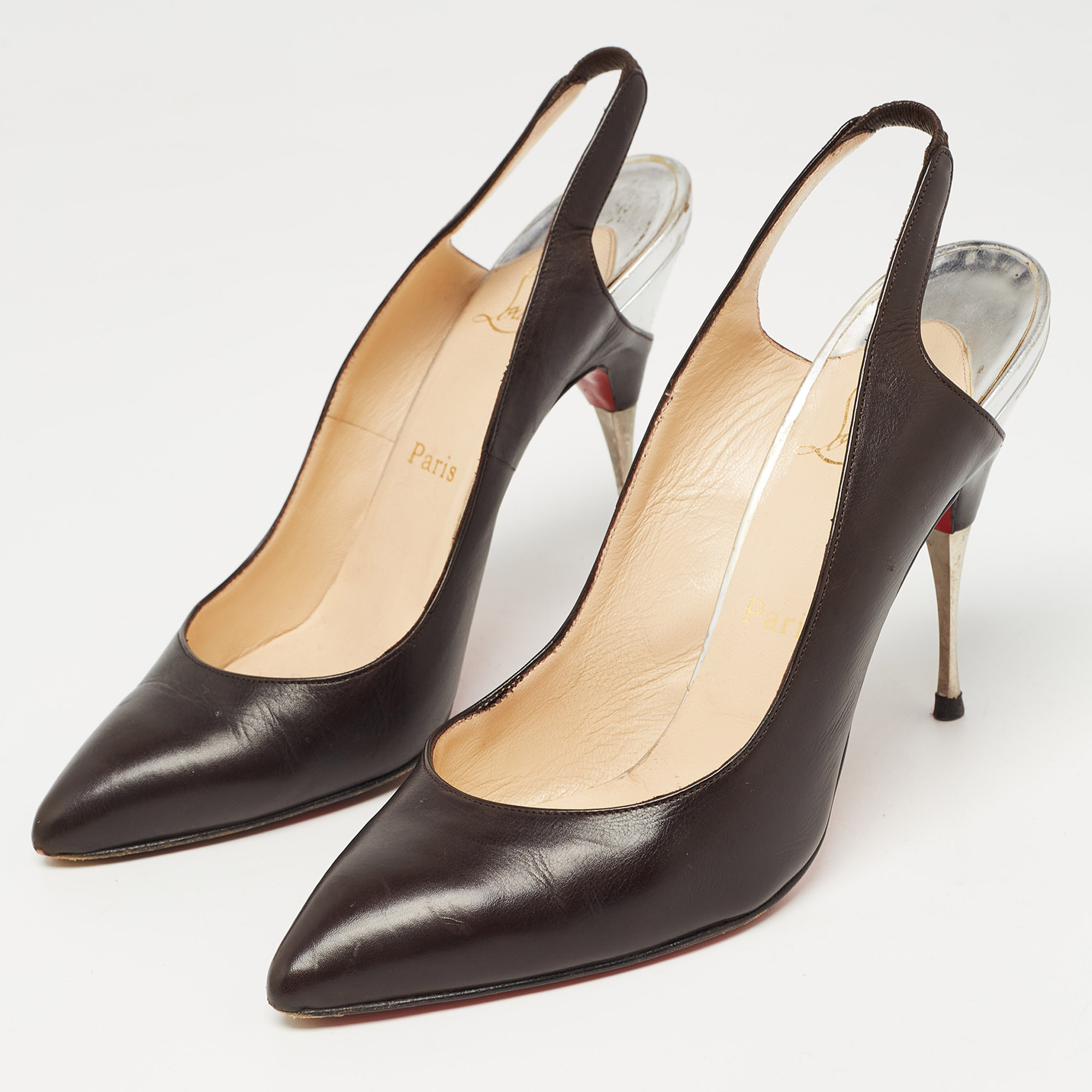 Christian Louboutin Black Leather Twistochat Slingback Pumps Size 39