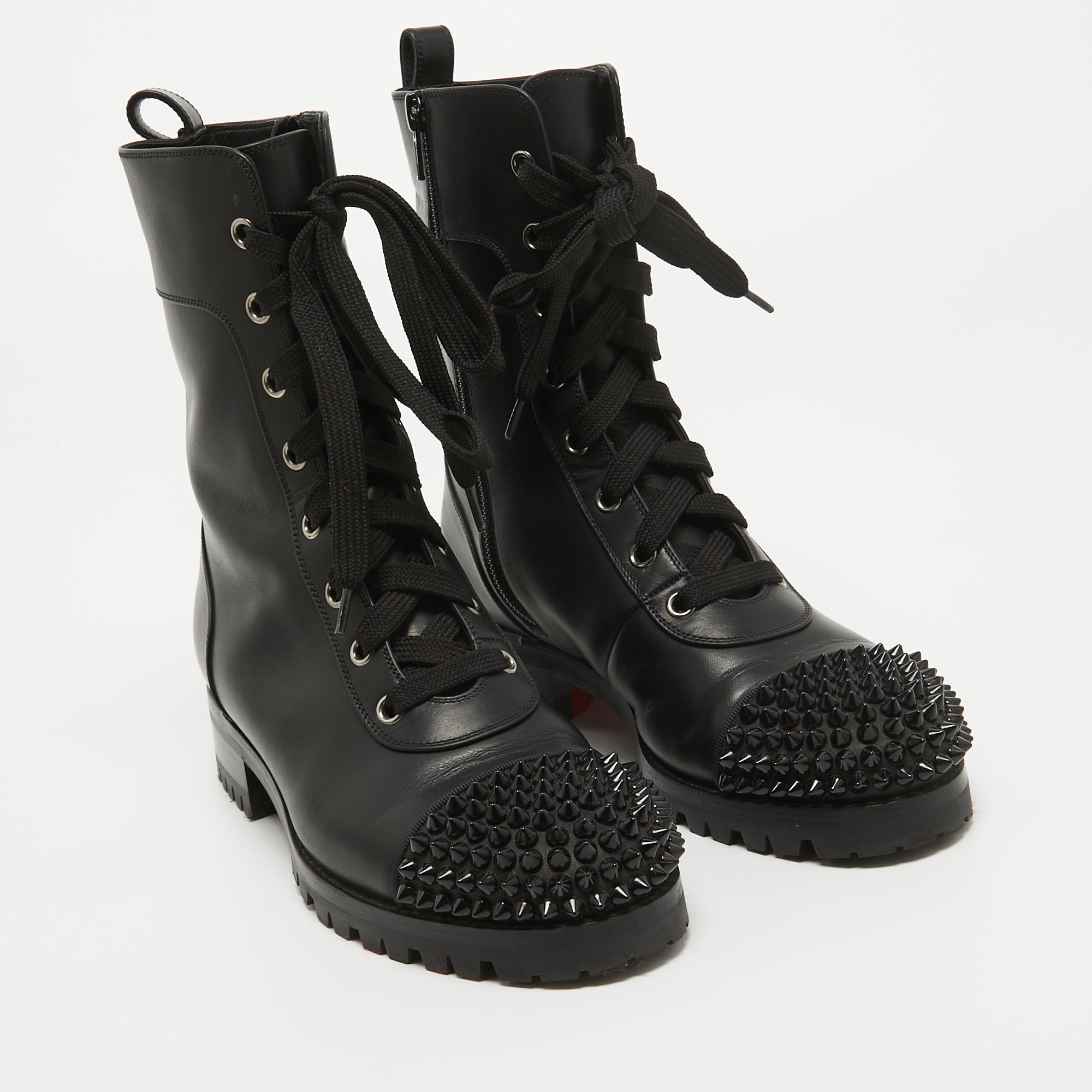 Christian Louboutin Black Leather TS Croc Spiked Ankle Boots Size 36