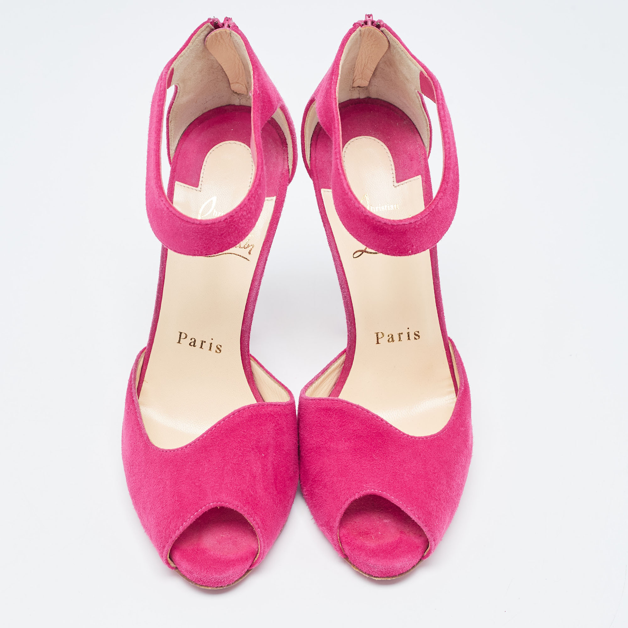 Christian Louboutin Pink Suede Ankle Strap Sandals Size 36