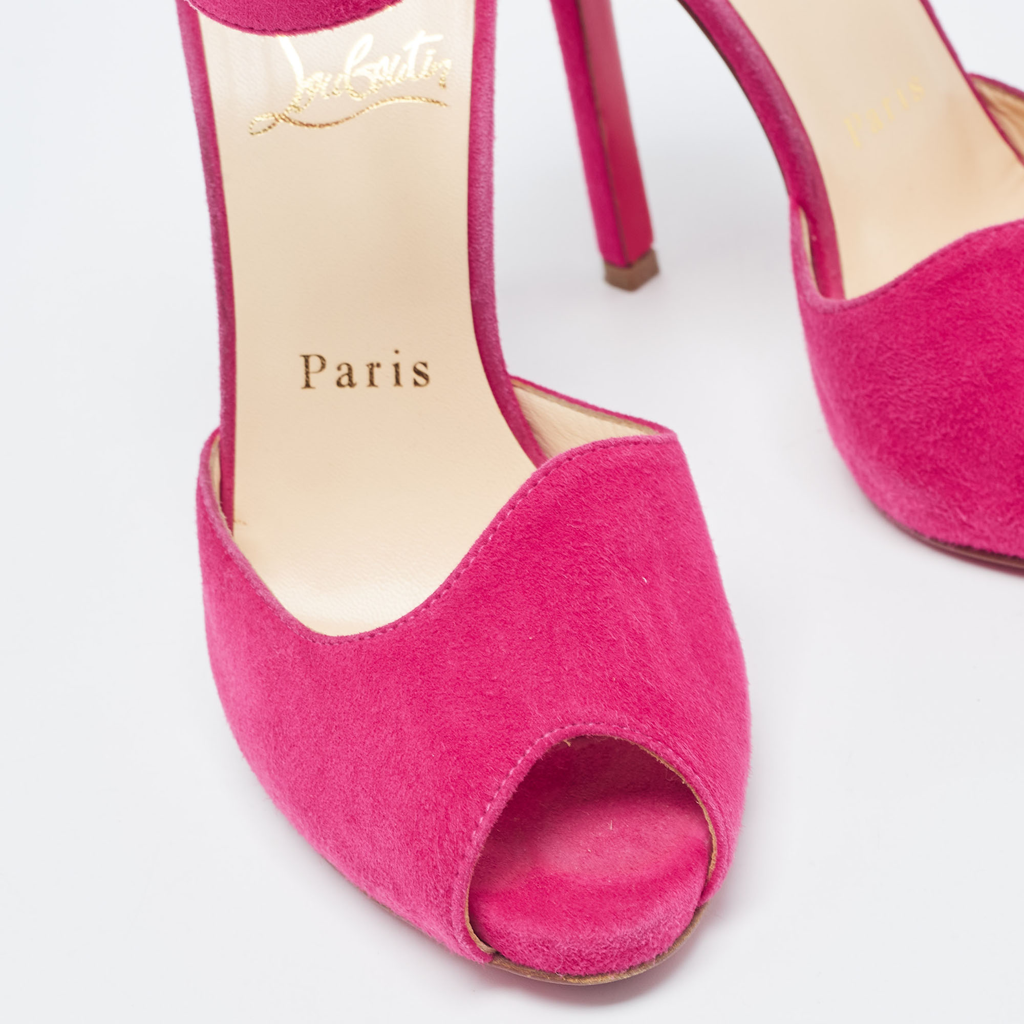 Christian Louboutin Pink Suede Ankle Strap Sandals Size 36