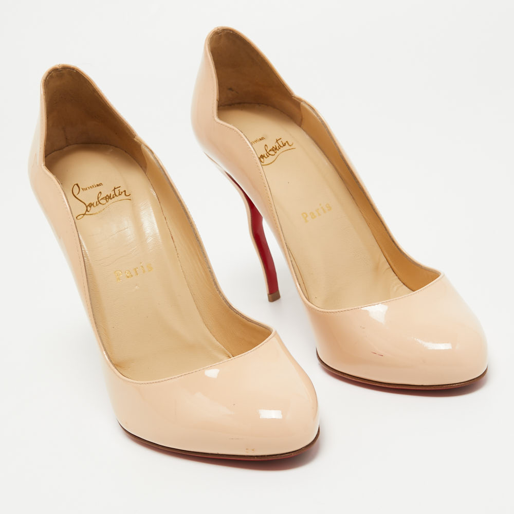 Christian Louboutin Peach Pink Patent Leather Wawy Dolly Round Toe Pumps Size 39.5