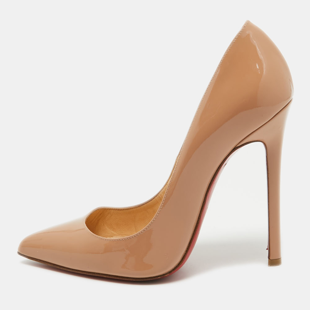 Christian Louboutin Beige Patent Leather Pigalle Pumps Size 37.5
