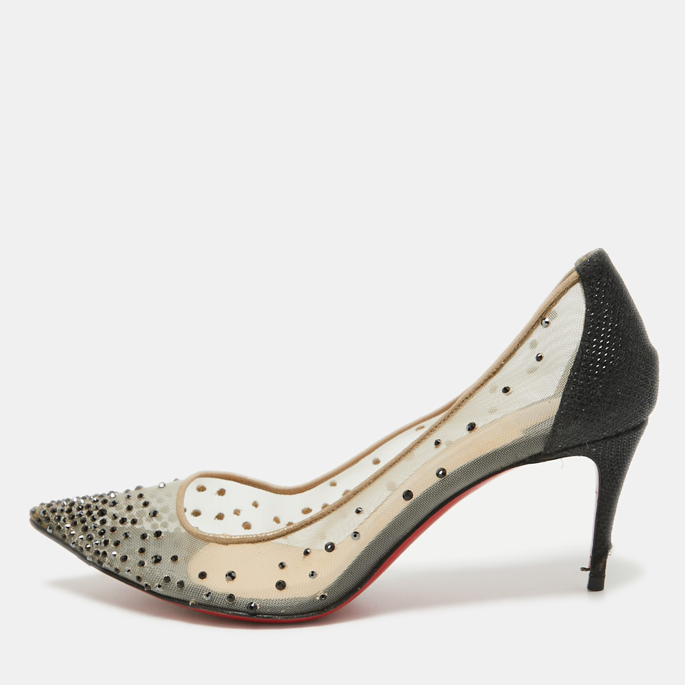Christian louboutin mesh follies strass embellished pointed pumps size 36.5