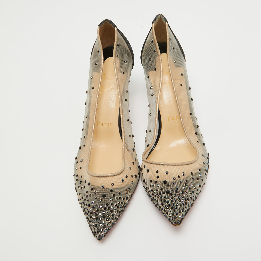 Christian Louboutin Mesh Follies Strass Embellished Pointed Pumps Size 36.5
