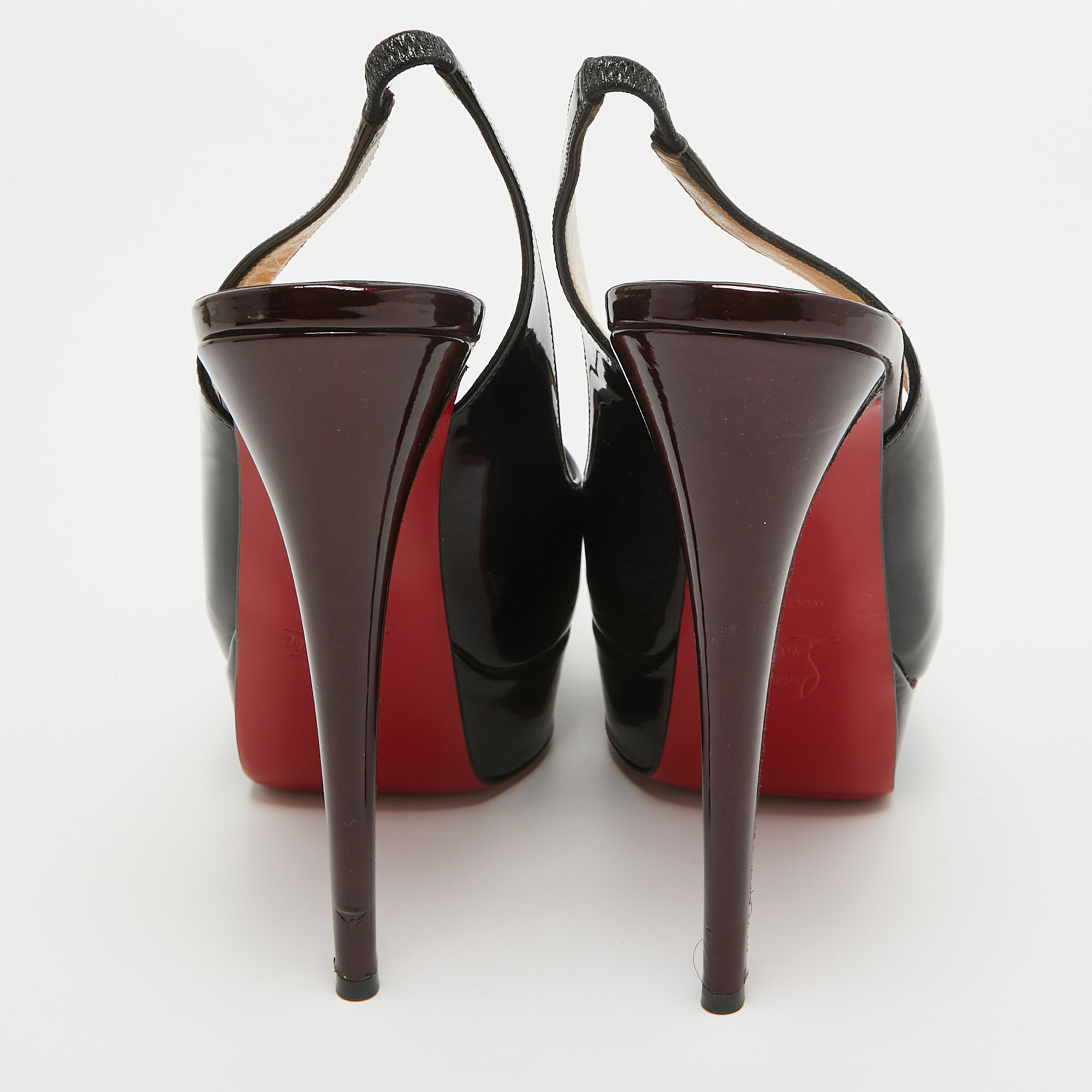Christian Louboutin Black Patent Leather Lady Peep Slingback Pumps Size 38