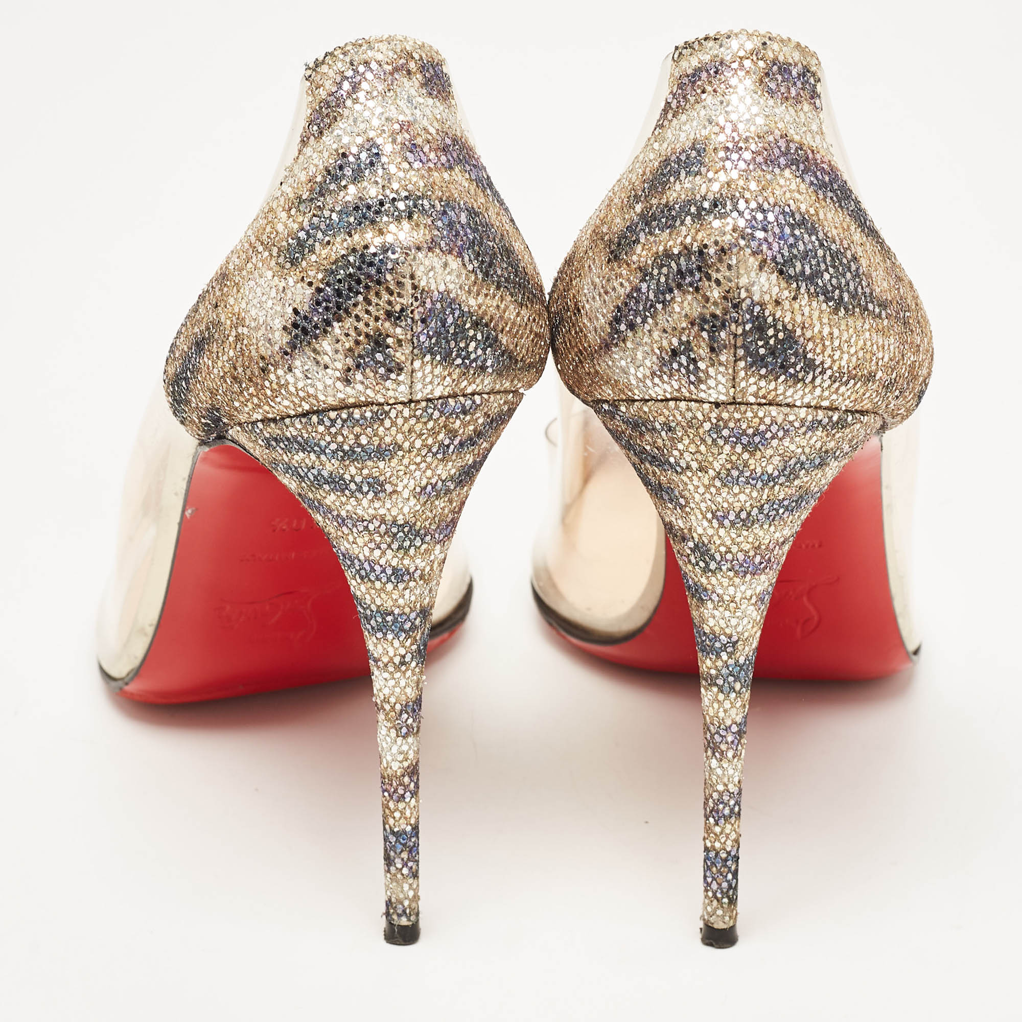 Christian Louboutin Metallic Glitter And PVC New Debout Pointed Toe Pumps Size 40.5