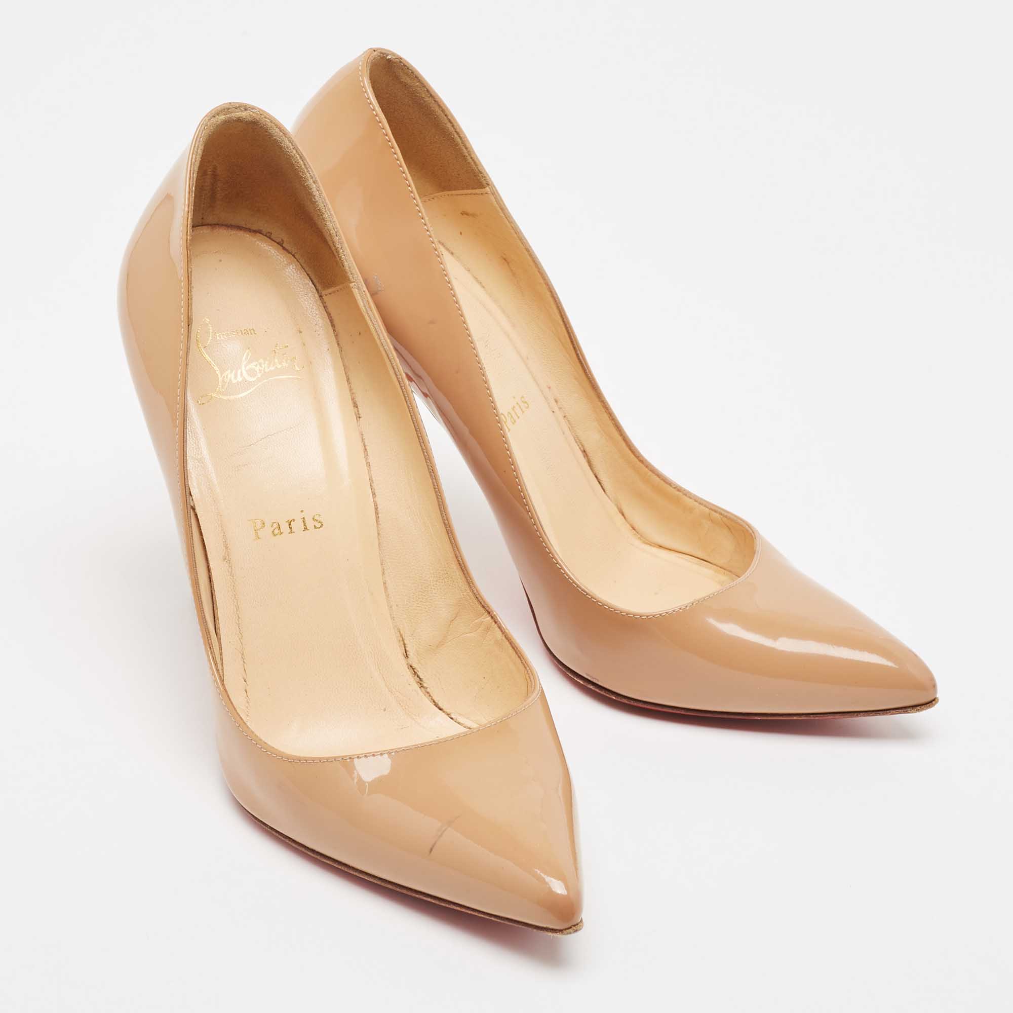 Christian Louboutin Beige Patent Leather Pigalle Pumps Size 37.5