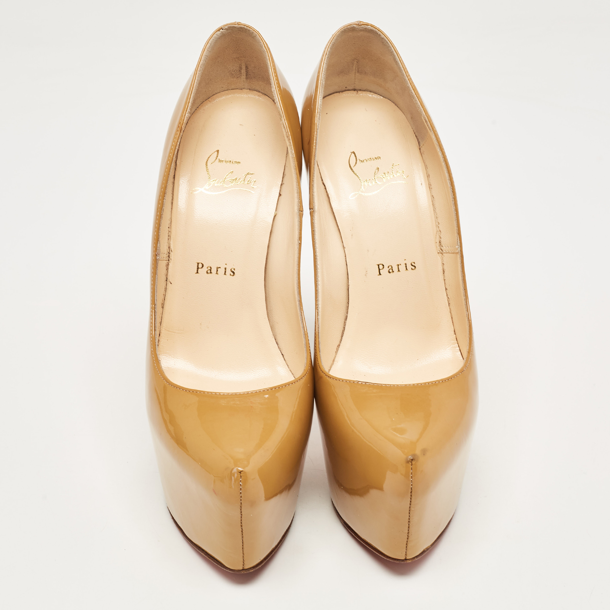 Christian Louboutin Beige Patent Leather Daffodile Pumps Size 38