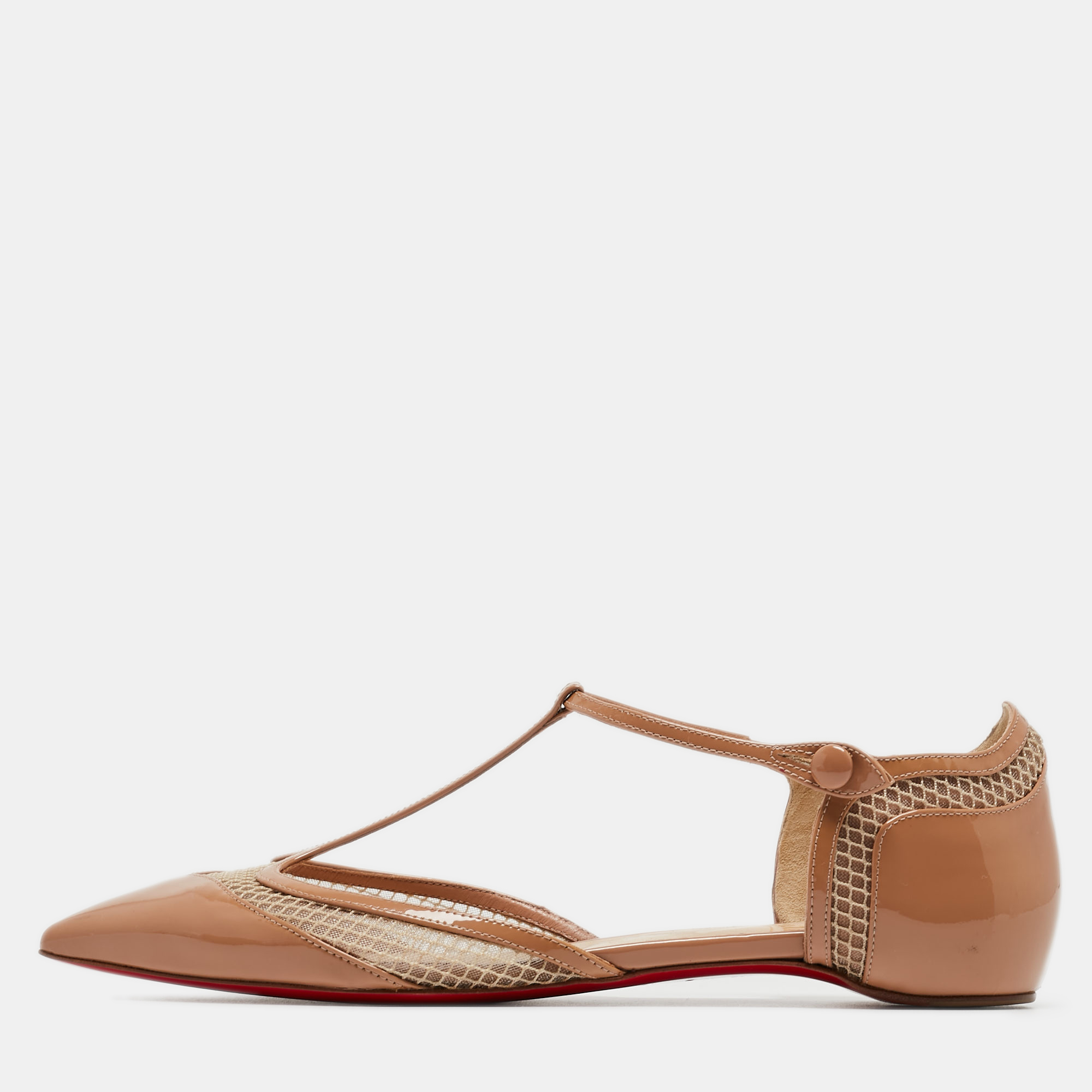Christian Louboutin Beige Patent And Mesh Ballet Flats Size 39