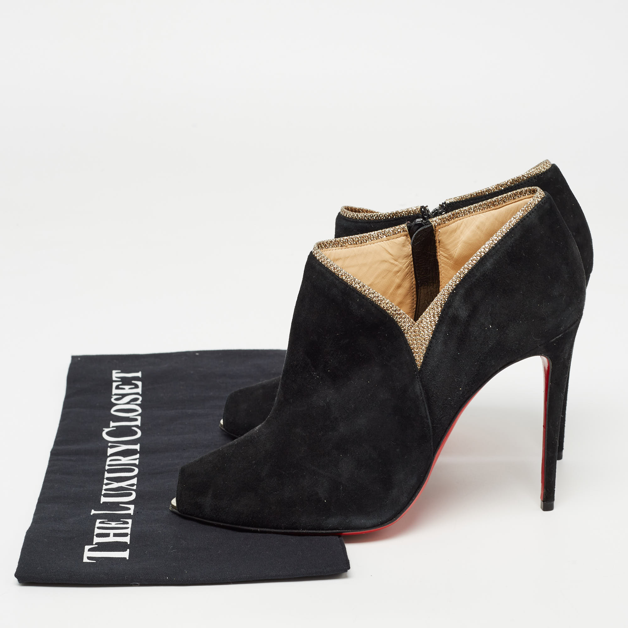 Christian Louboutin Black Suede Peep Toe Ankle Boots Size 37